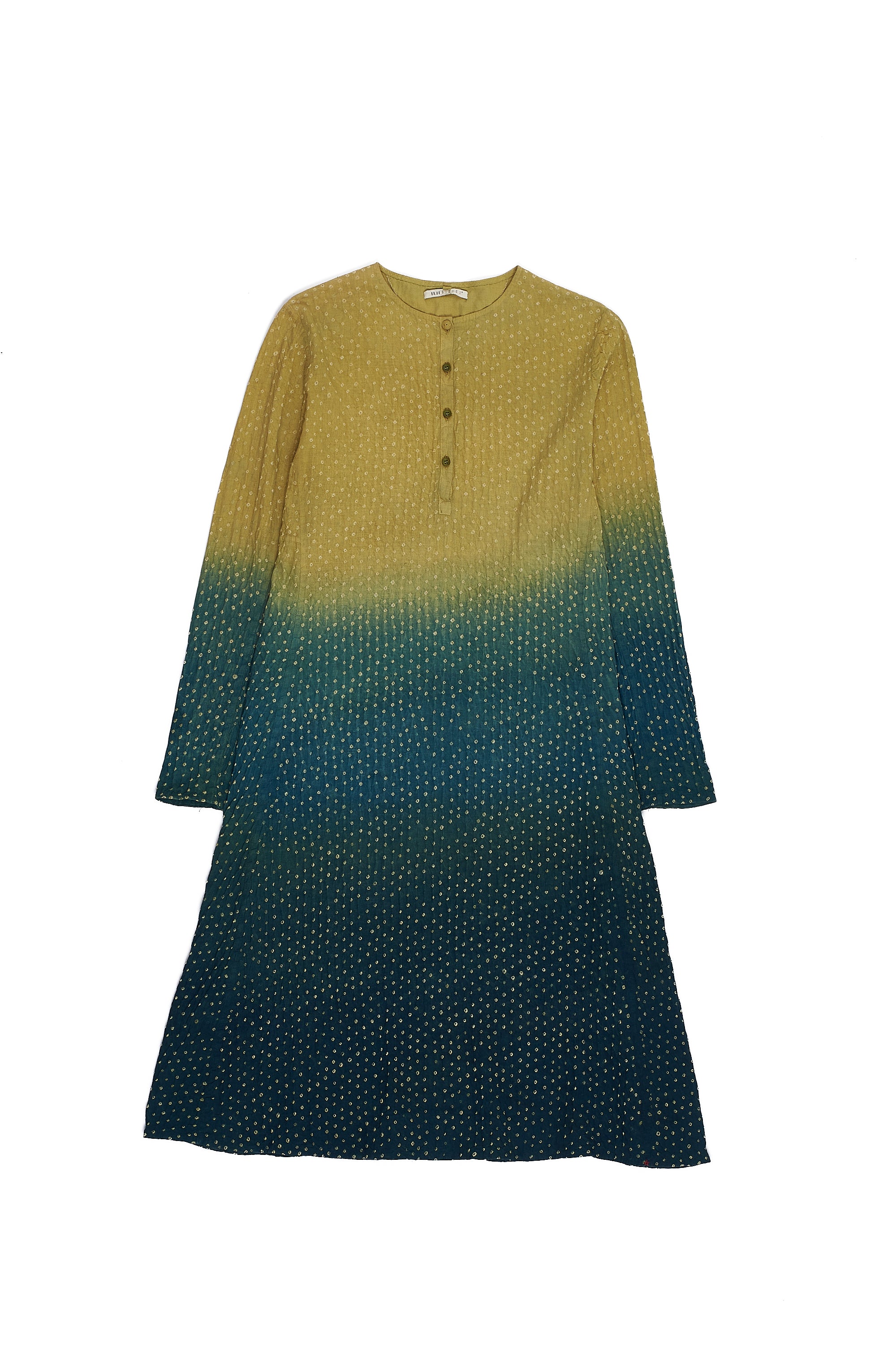 BOTTLE GREEN GRADIENT COTTON BANDHANI WOMEN'S DRESS