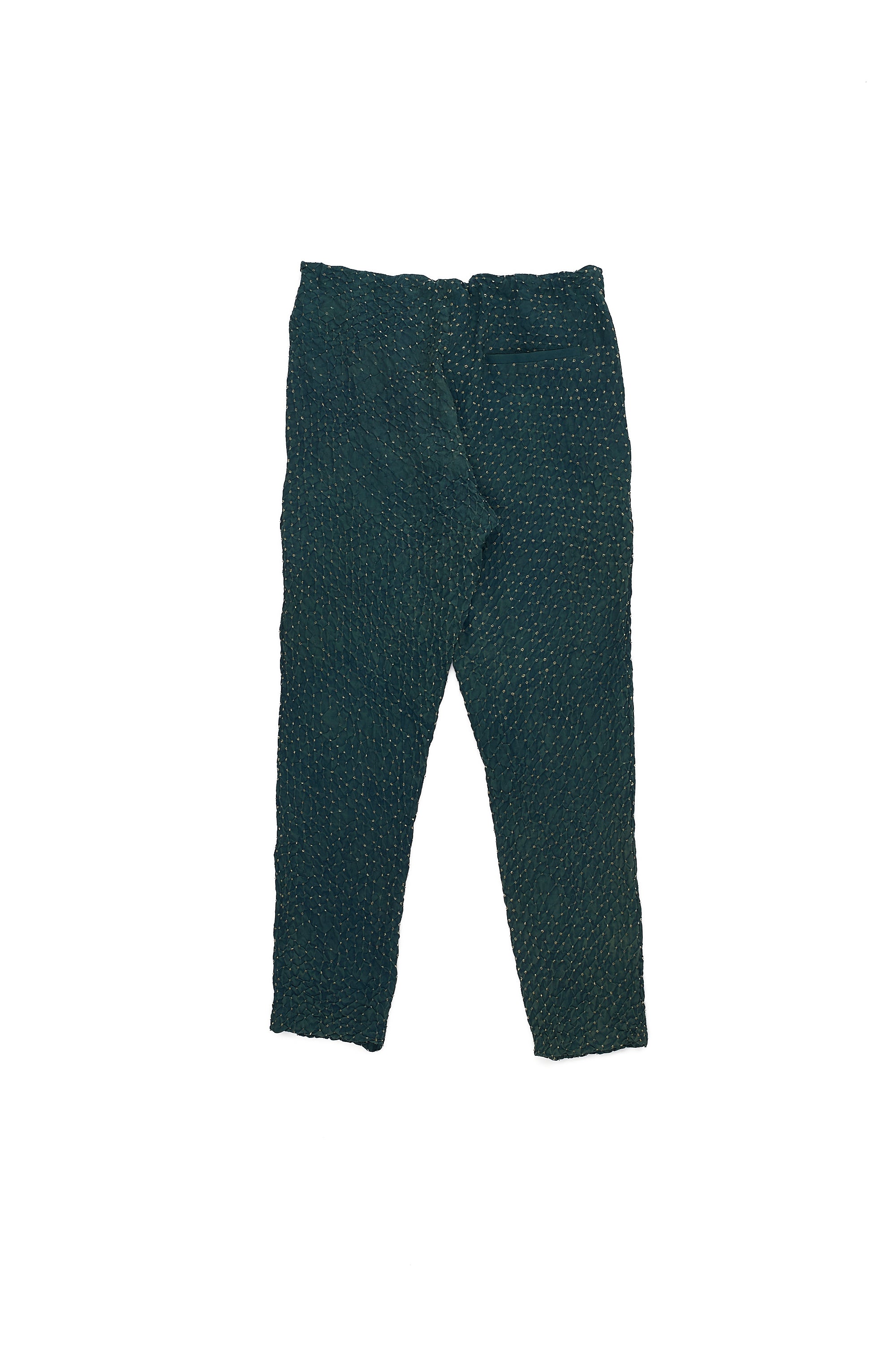 BOTTLE GREEN SOFT SILK ALL OVER BANDHANI PANTS