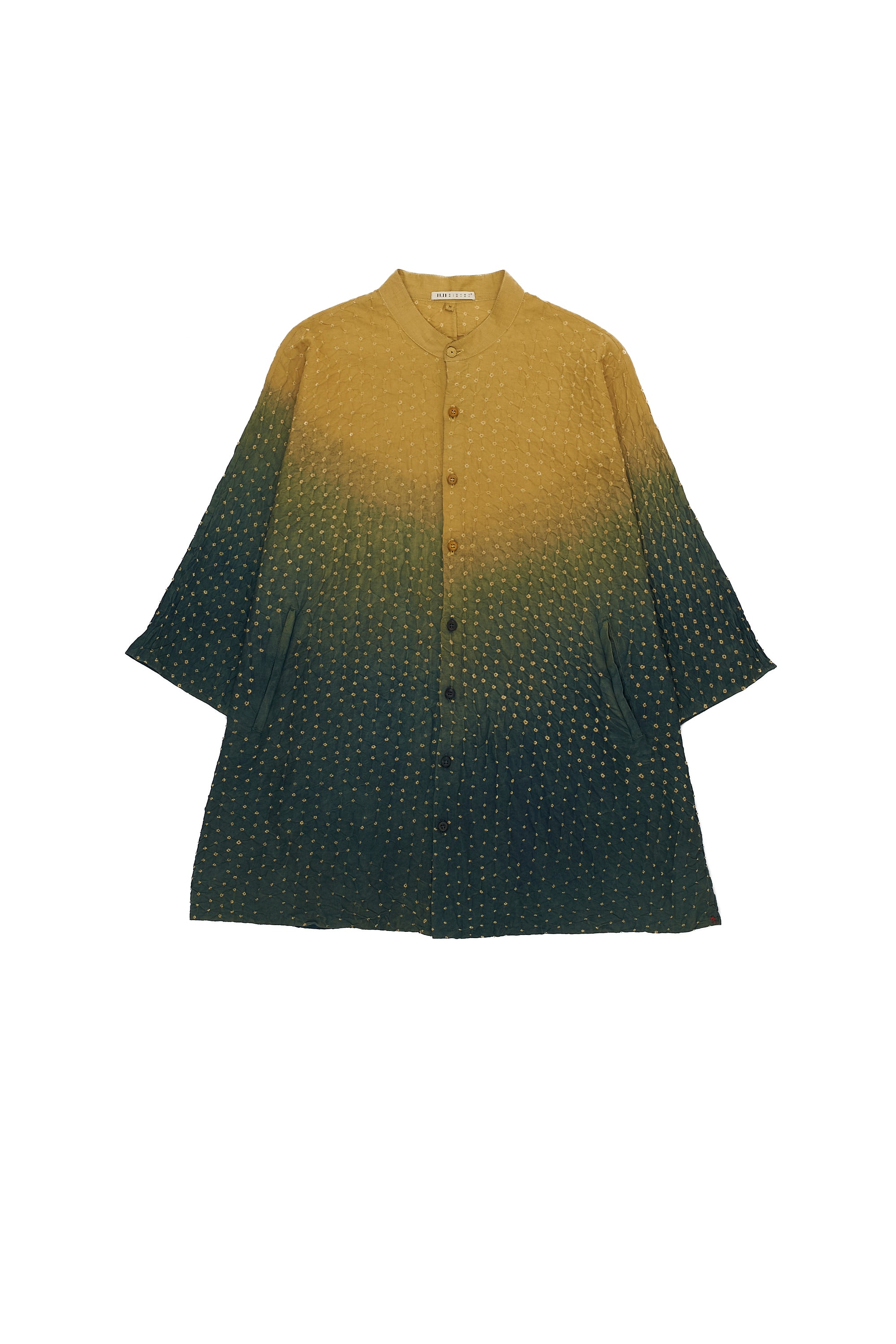 BOTTLE GREEN GRADIENT COTTON SILK BANDHANI UNISEX SHIRT