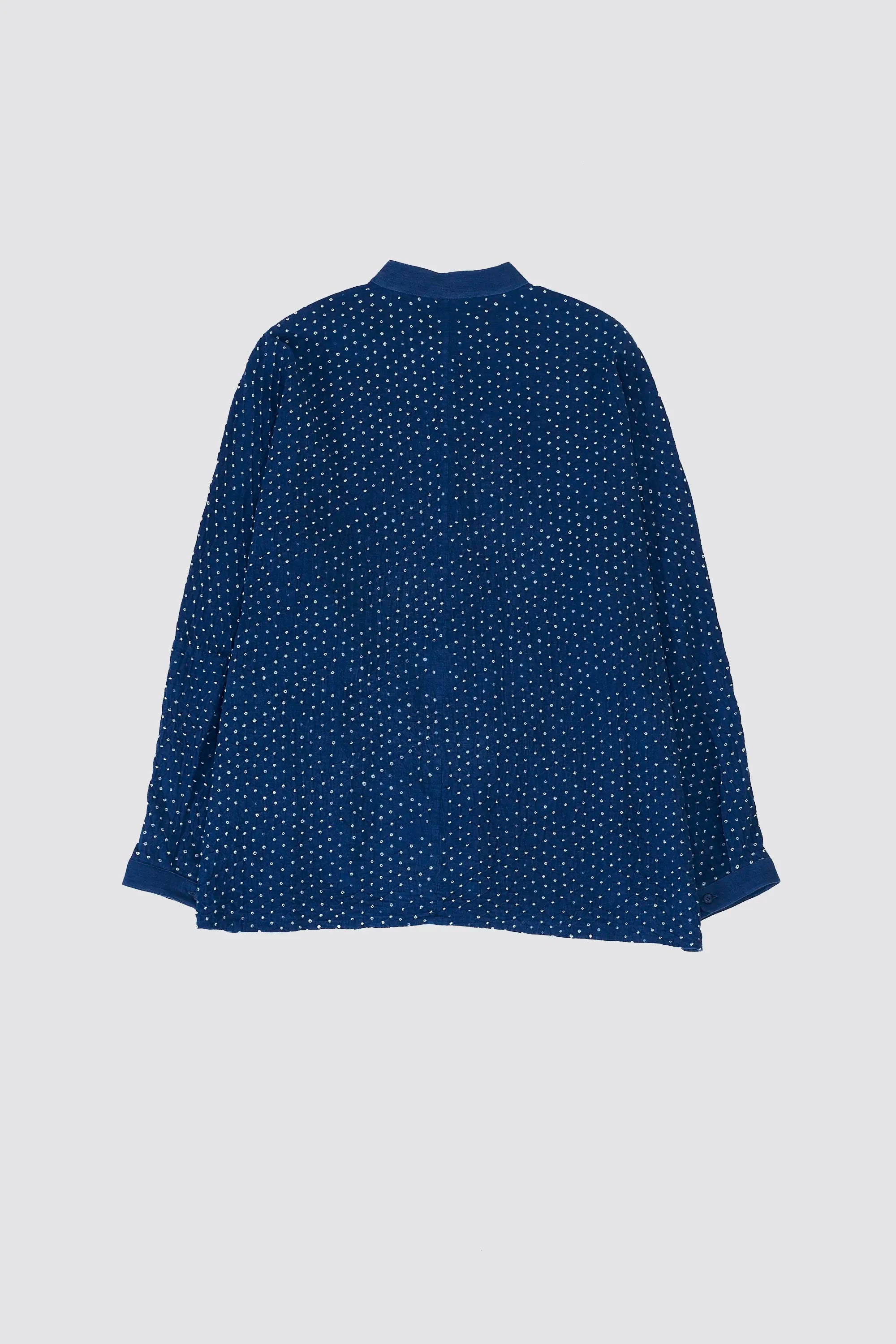 Back image of medium indigo shirt with bandhani