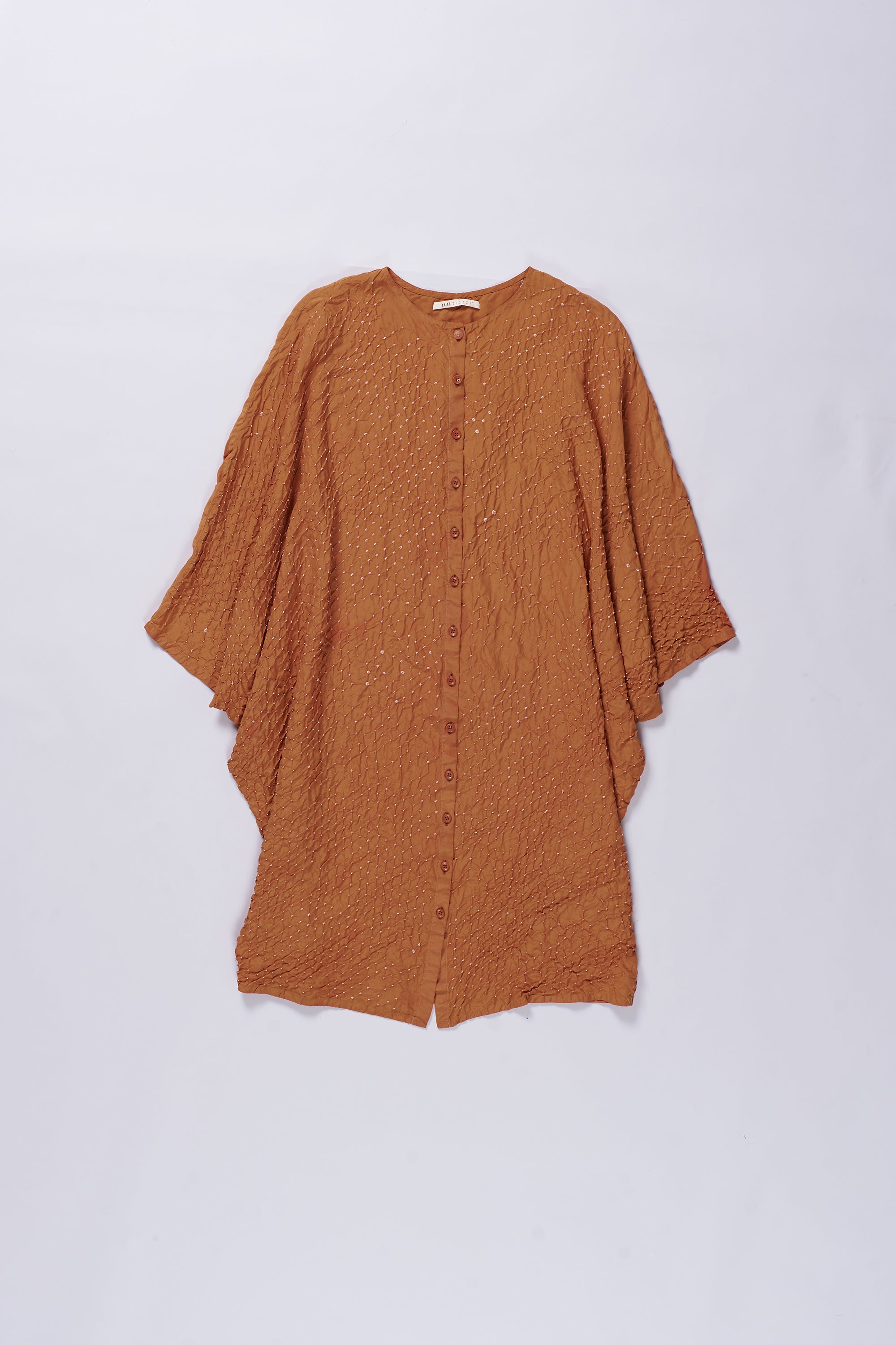 SUNSET ORANGE BANDHANI SILK DRESS