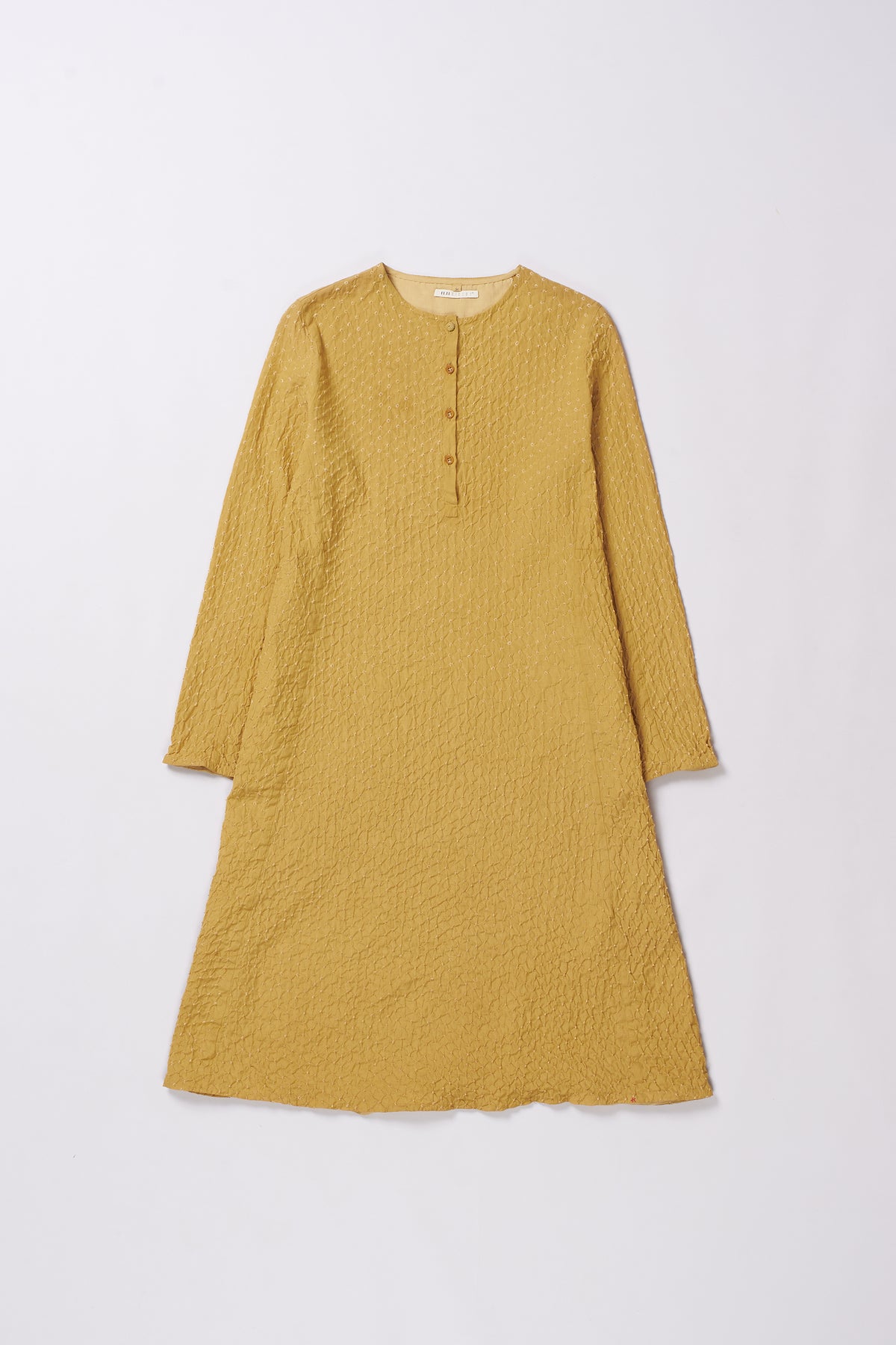 All Over Bandhani Flared Dress in Ochre Yellow