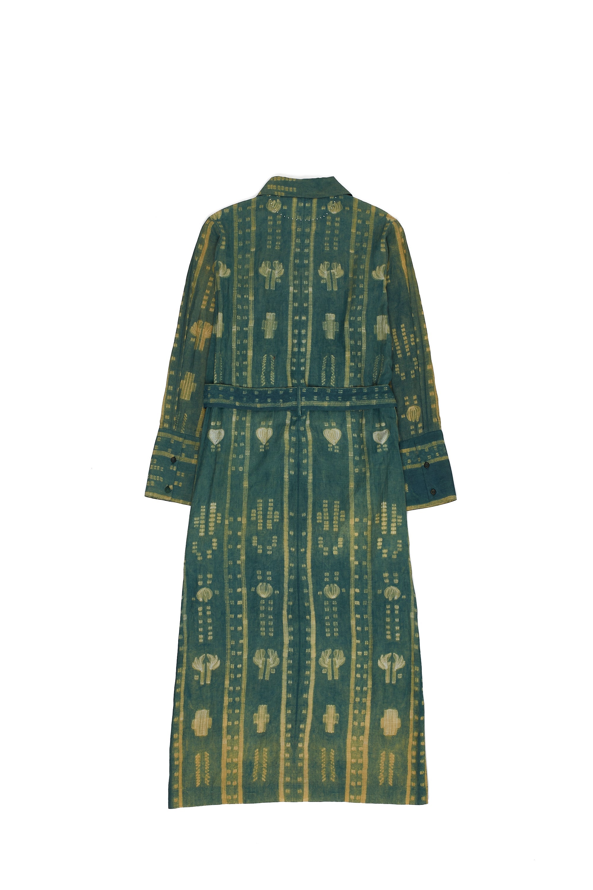 BOTTLE GREEN SHIBORI COTTON SILK BLEND WOMEN'S DRESS