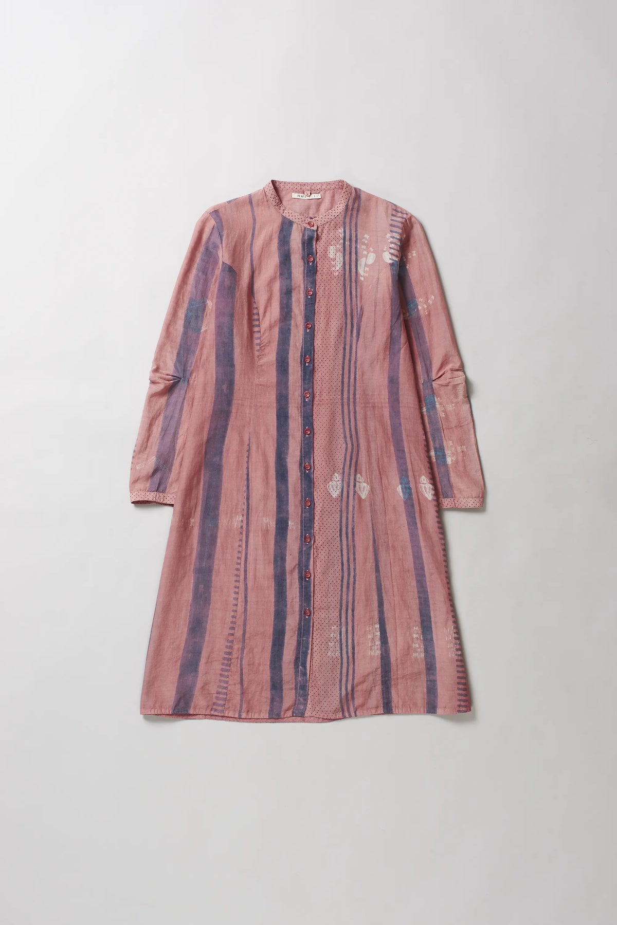 CHALK PINK SHIBORI BLOCK PRINT COTTON SILK BLEND WOMEN'S DRESS