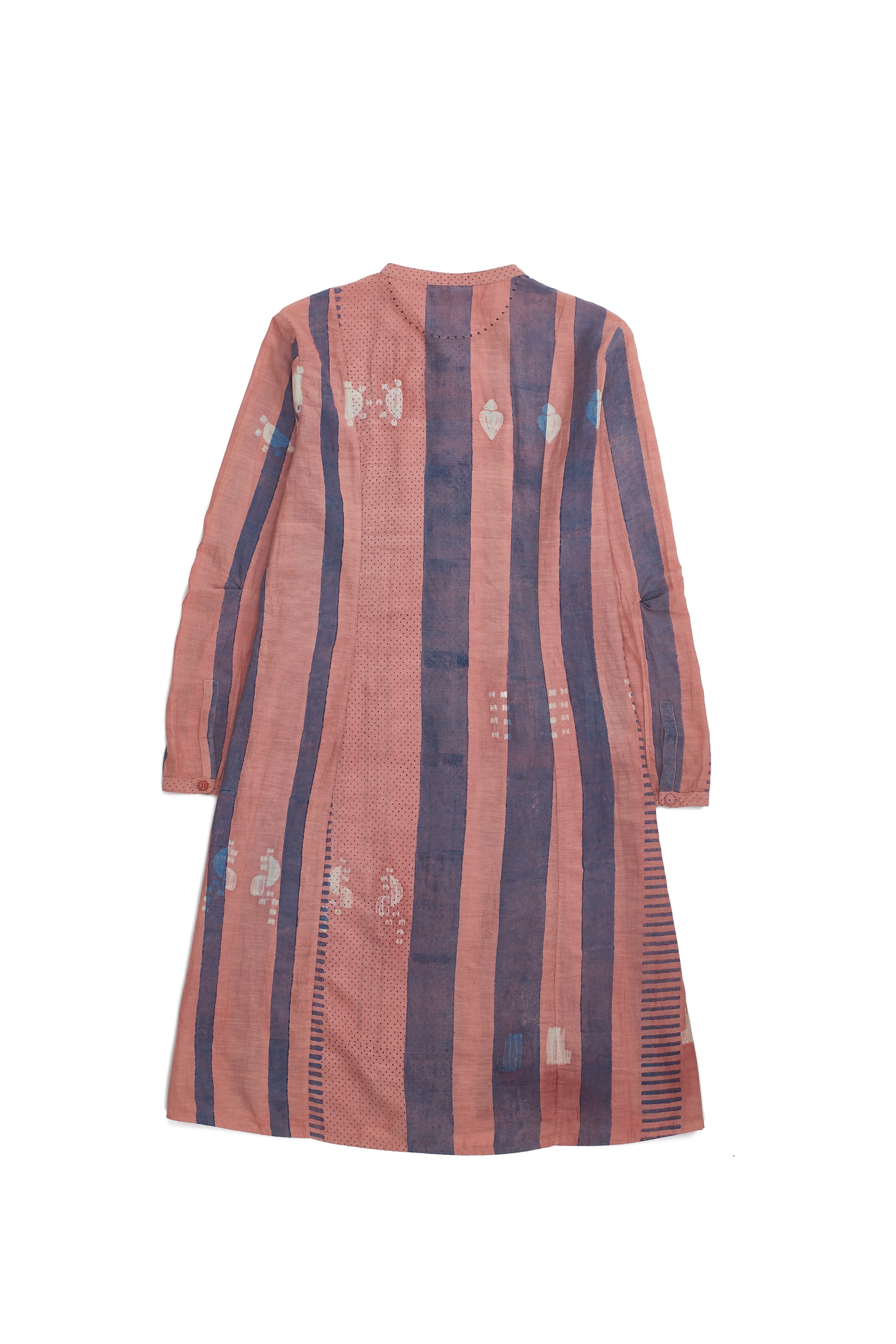 CHALK PINK SHIBORI BLOCK PRINT COTTON SILK BLEND WOMEN'S DRESS