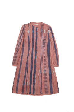 CHALK PINK SHIBORI BLOCK PRINT COTTON SILK BLEND WOMEN'S DRESS