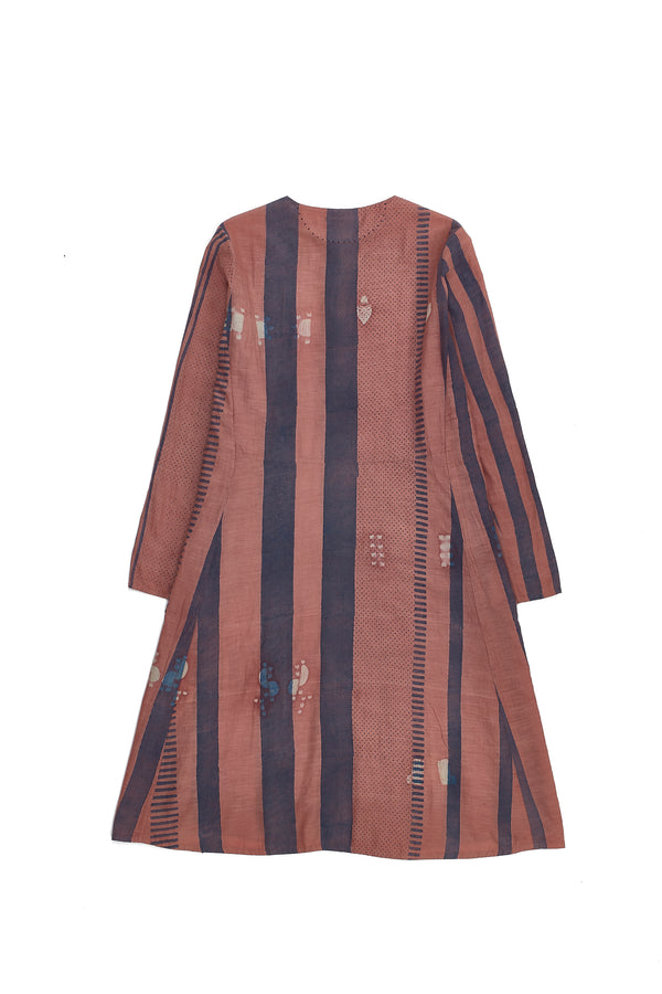 CHALK PINK BLOCK PRINTED AND SHIBORI COTTON SILK DRESS