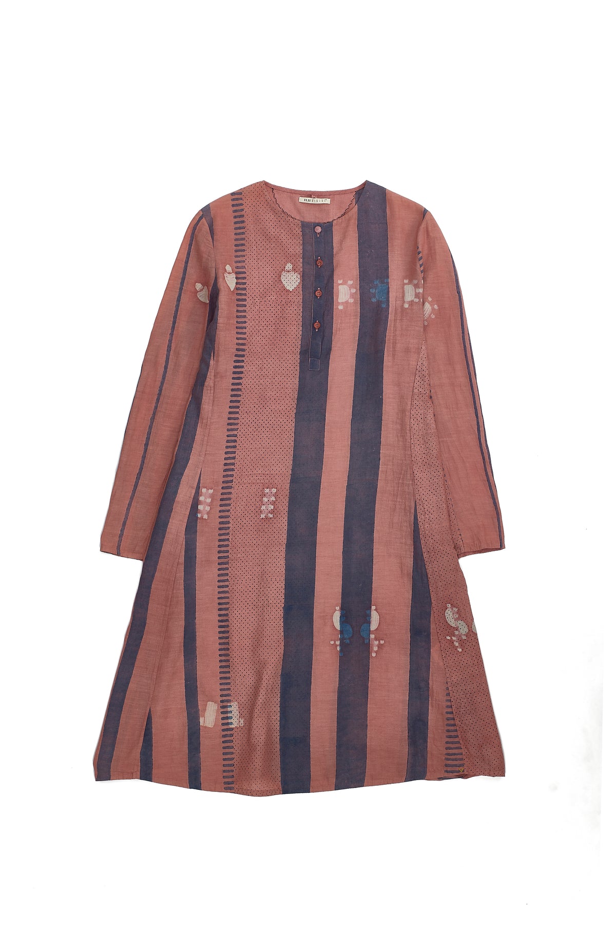 Shibori Cotton Silk Dress in Chalk Pink