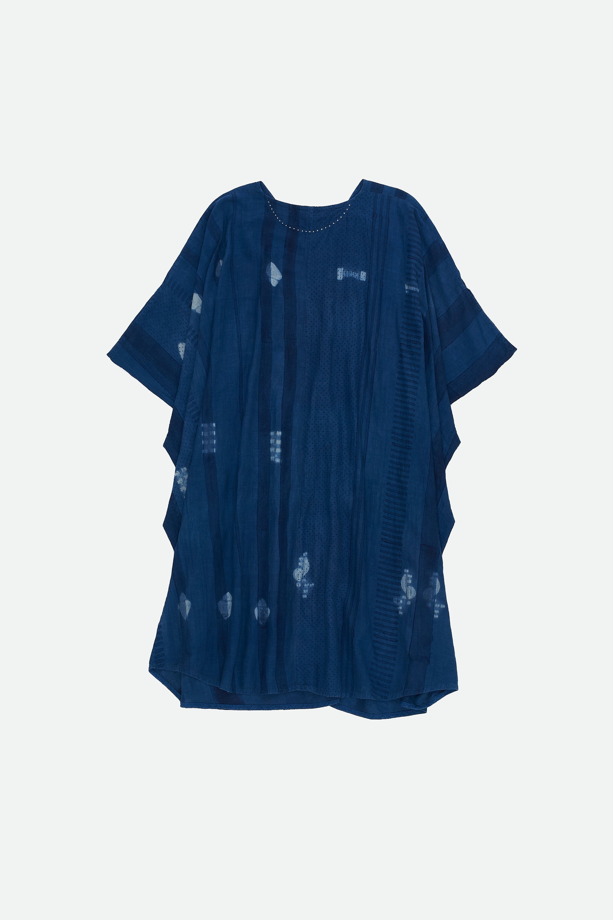 INDIGO SHIBORI BLOCK PRINT COTTON SILK DRESS