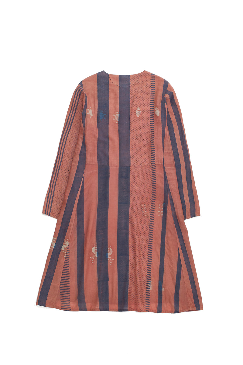 CHALK PINK BLOCK PRINTED AND SHIBORI COTTON SILK DRESS