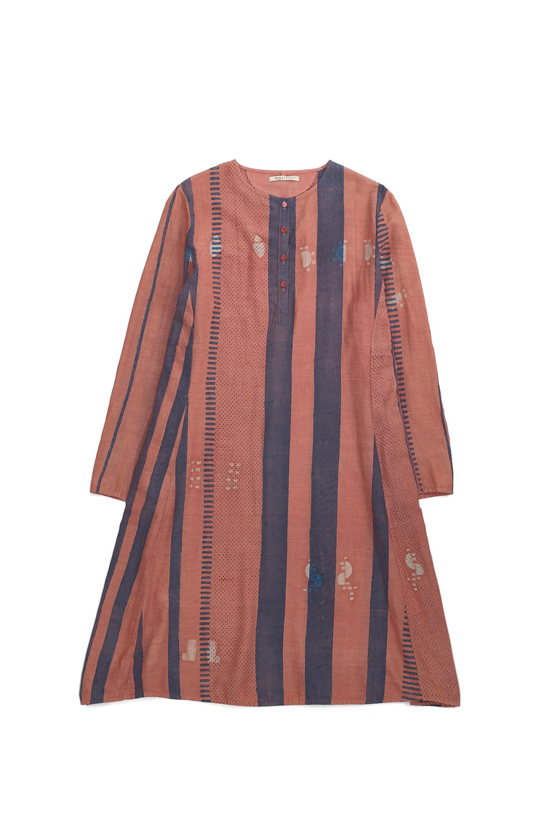 CHALK PINK BLOCK PRINTED AND SHIBORI COTTON SILK DRESS