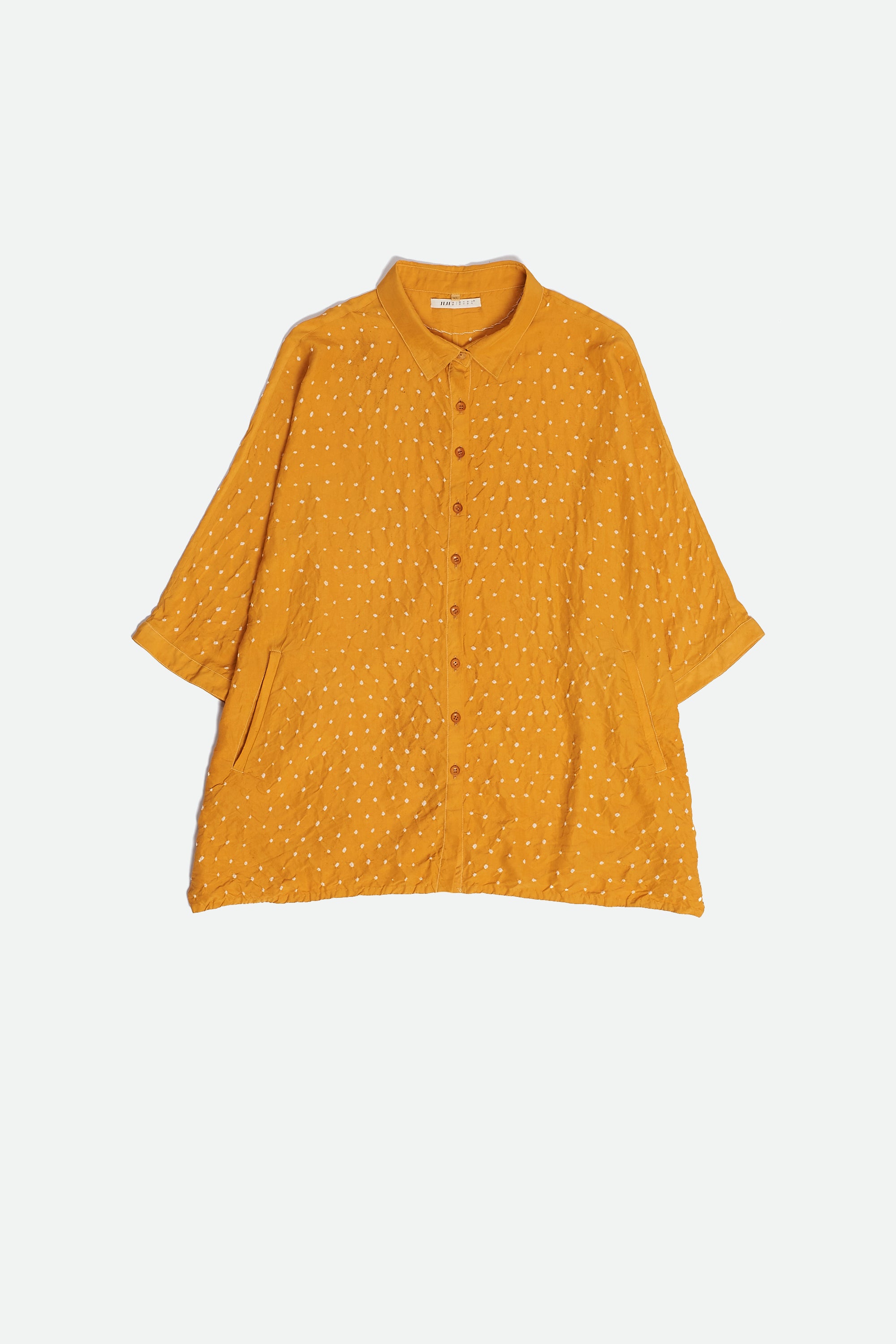 MANGO YELLOW SILK BANDHANI WOMEN'S SHIRT