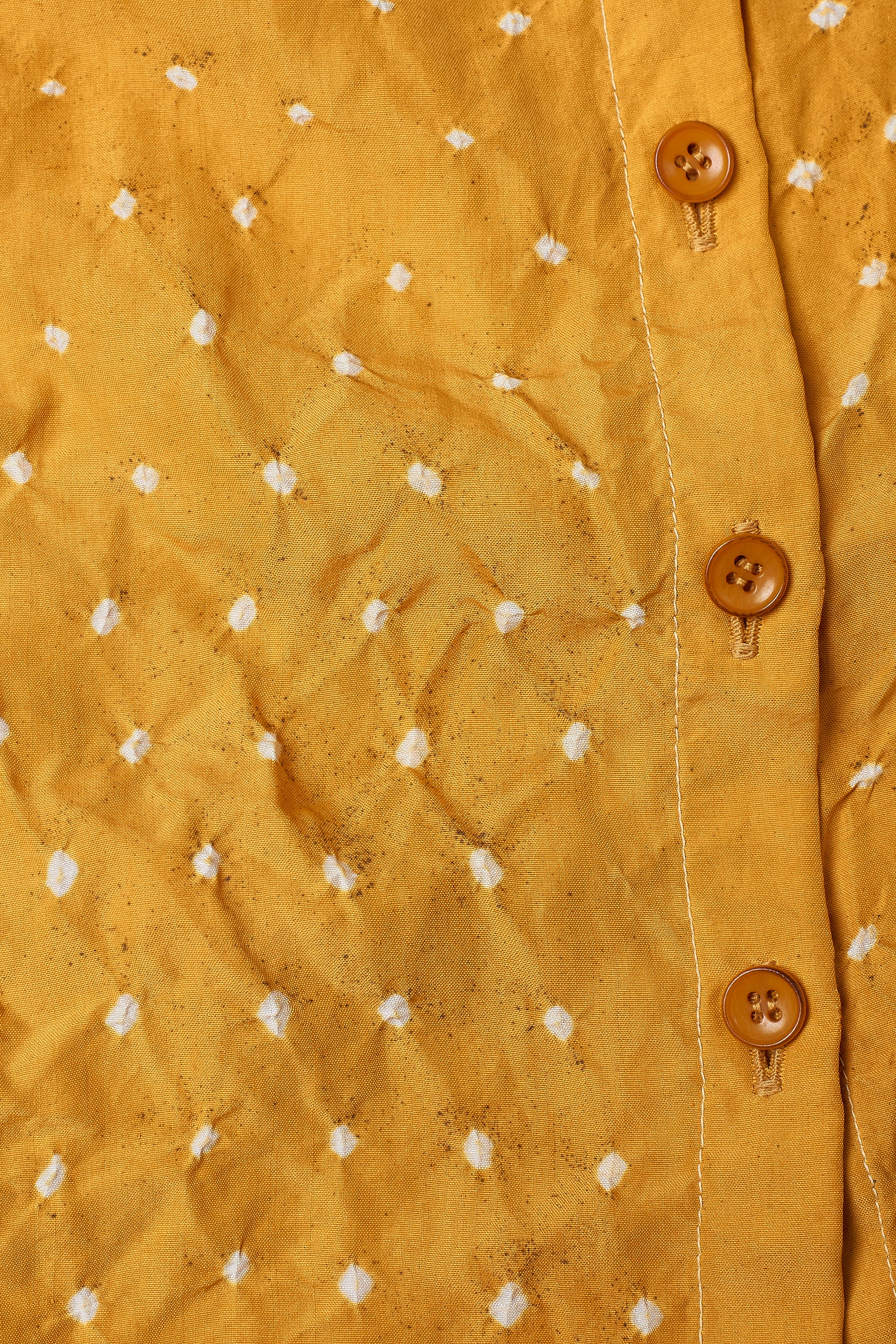 MANGO YELLOW SILK BANDHANI WOMEN'S SHIRT