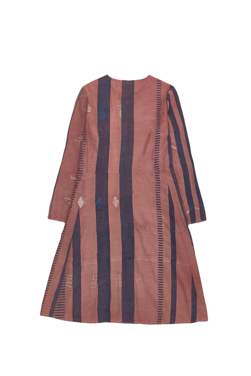 CHALK PINK BLOCK PRINTED AND SHIBORI COTTON SILK DRESS