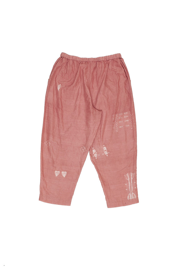 CHALK PINK SILK COTTON BLEND SHIBORI PANT