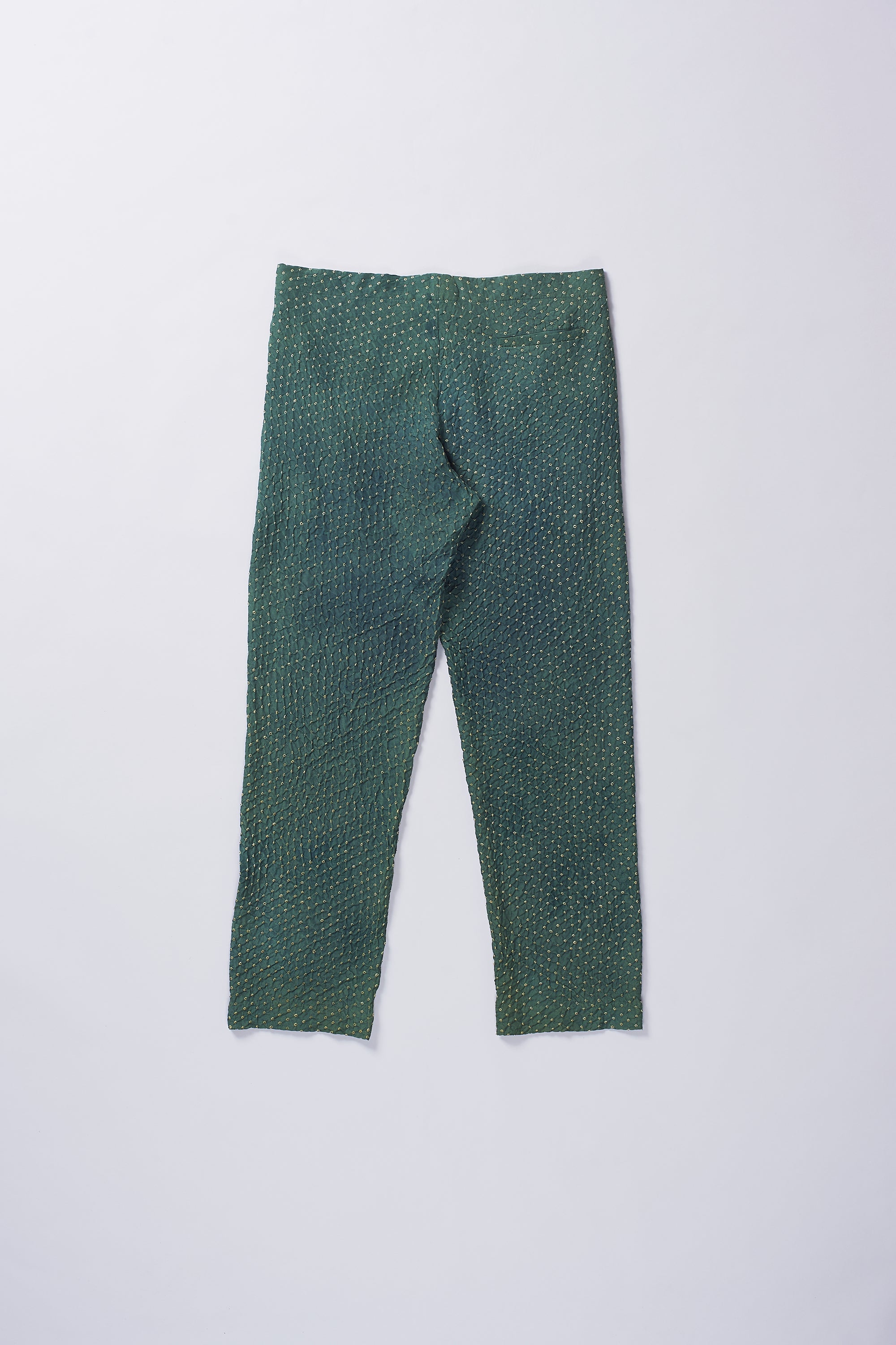 BOTTLE GREEN ALL OVER BANDHANI SILK PANT