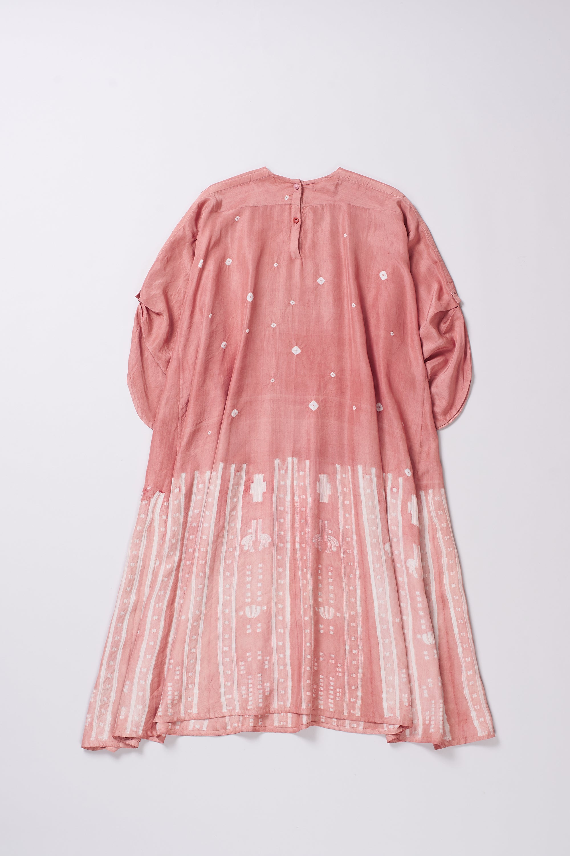 CHALK PINK BANDHANI AND SHIBORI SILK DRESS