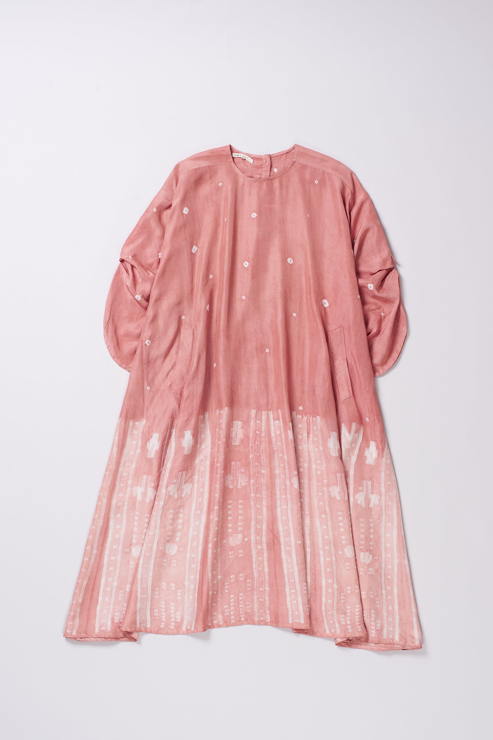 CHALK PINK BANDHANI AND SHIBORI SILK DRESS