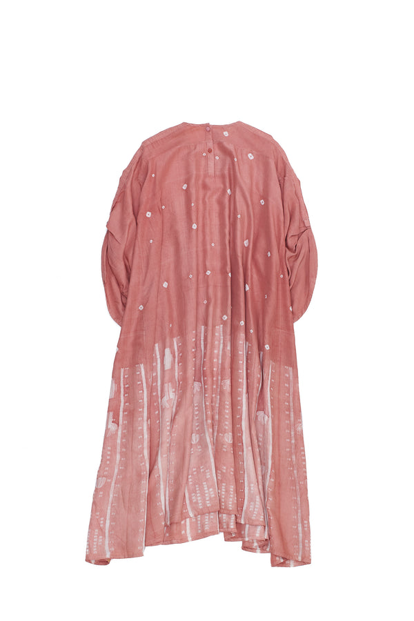 CHALK PINK BANDHANI AND SHIBORI SILK DRESS