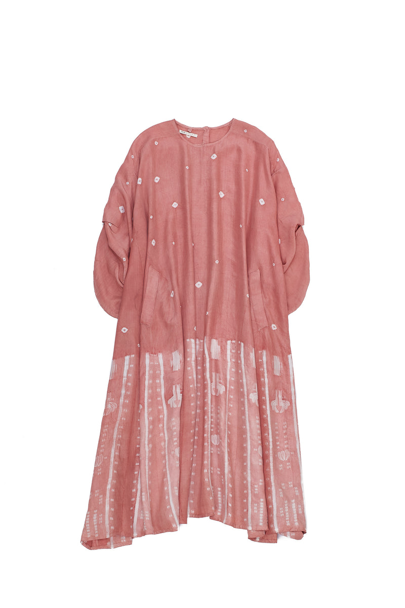 CHALK PINK BANDHANI AND SHIBORI SILK DRESS