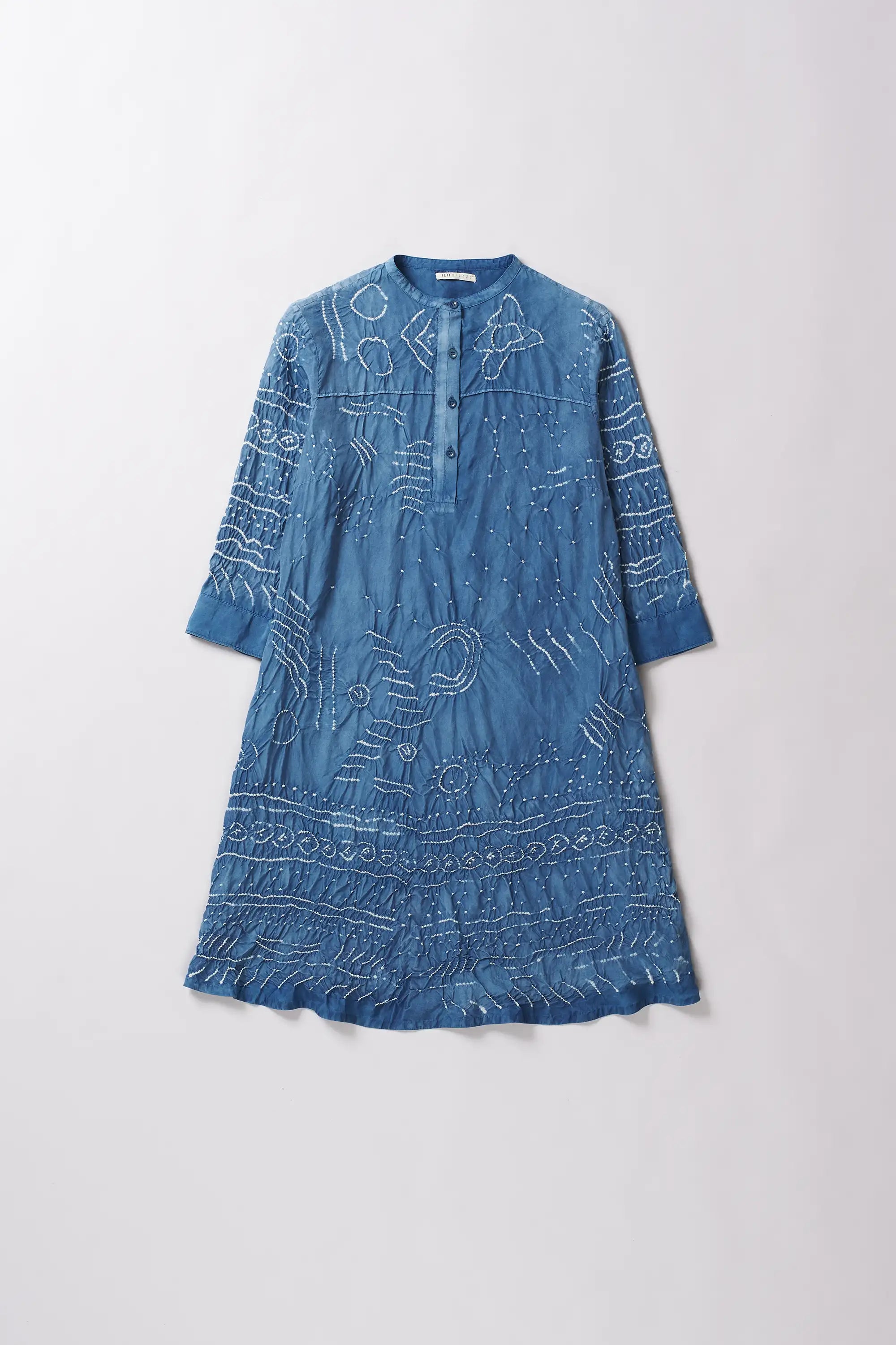 Flared Women Bandhani Dress in Medium Indigo