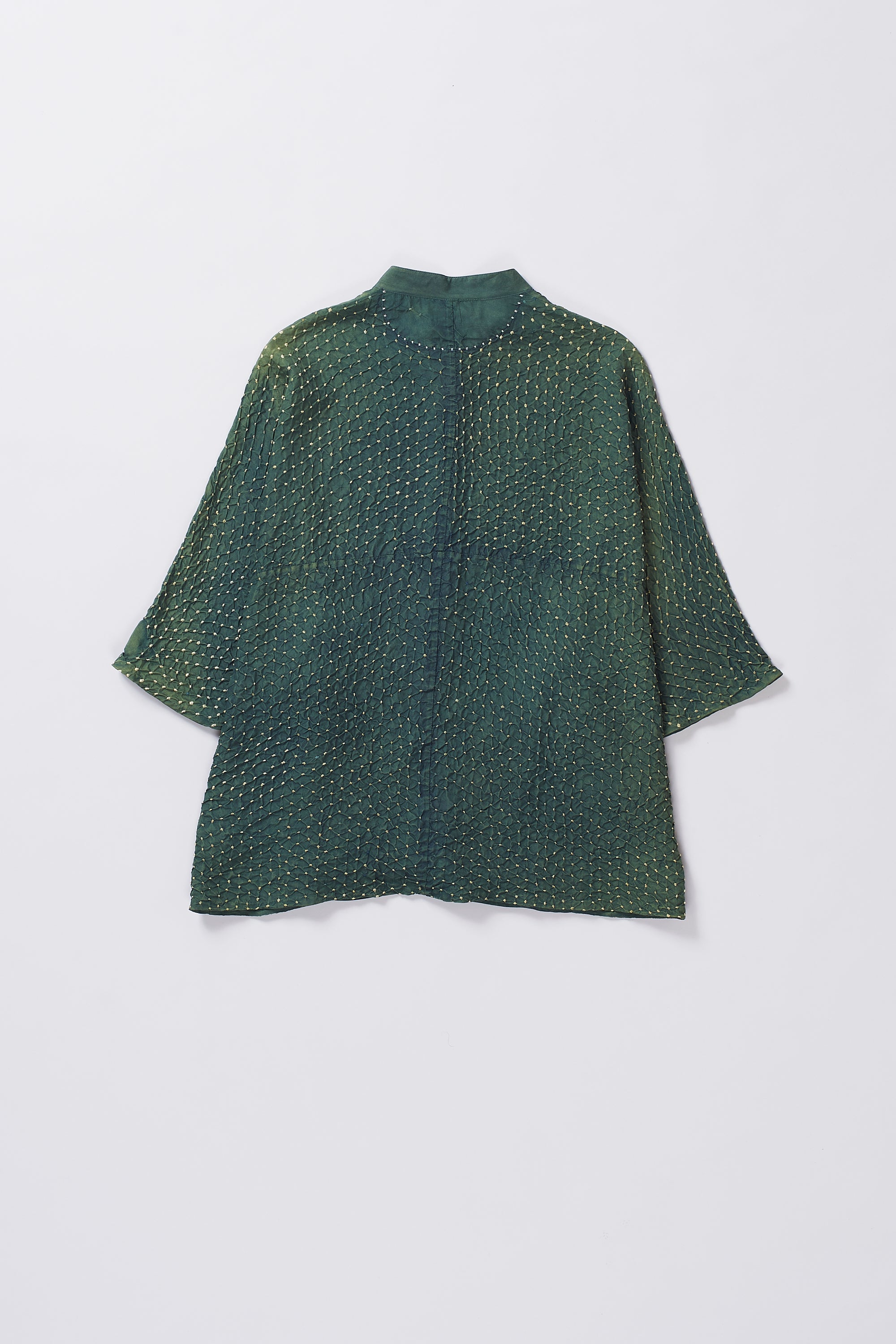 BOTTLE GREEN SILK BANDHANI SHIRT