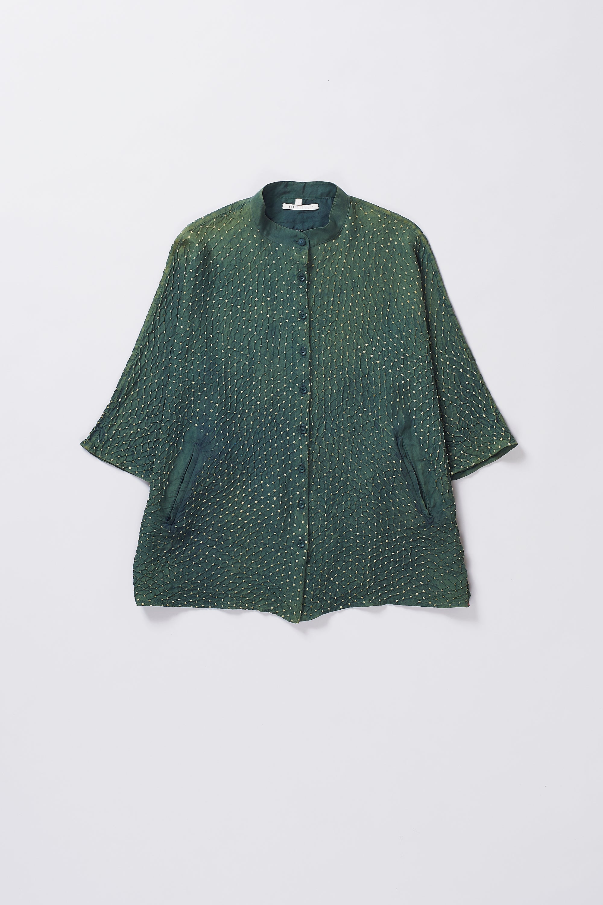 BOTTLE GREEN SILK BANDHANI SHIRT