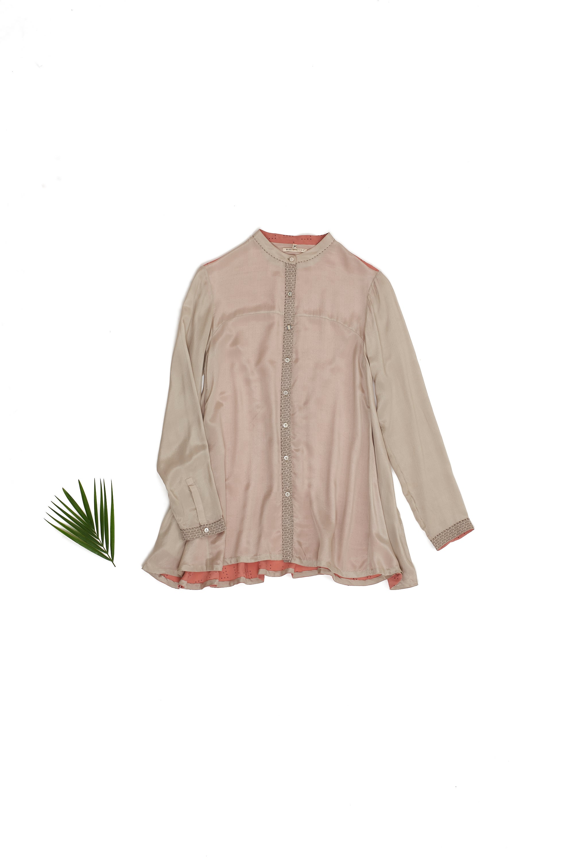 PINK WOOD SILK WITH BLOCK PRINT SHIRT