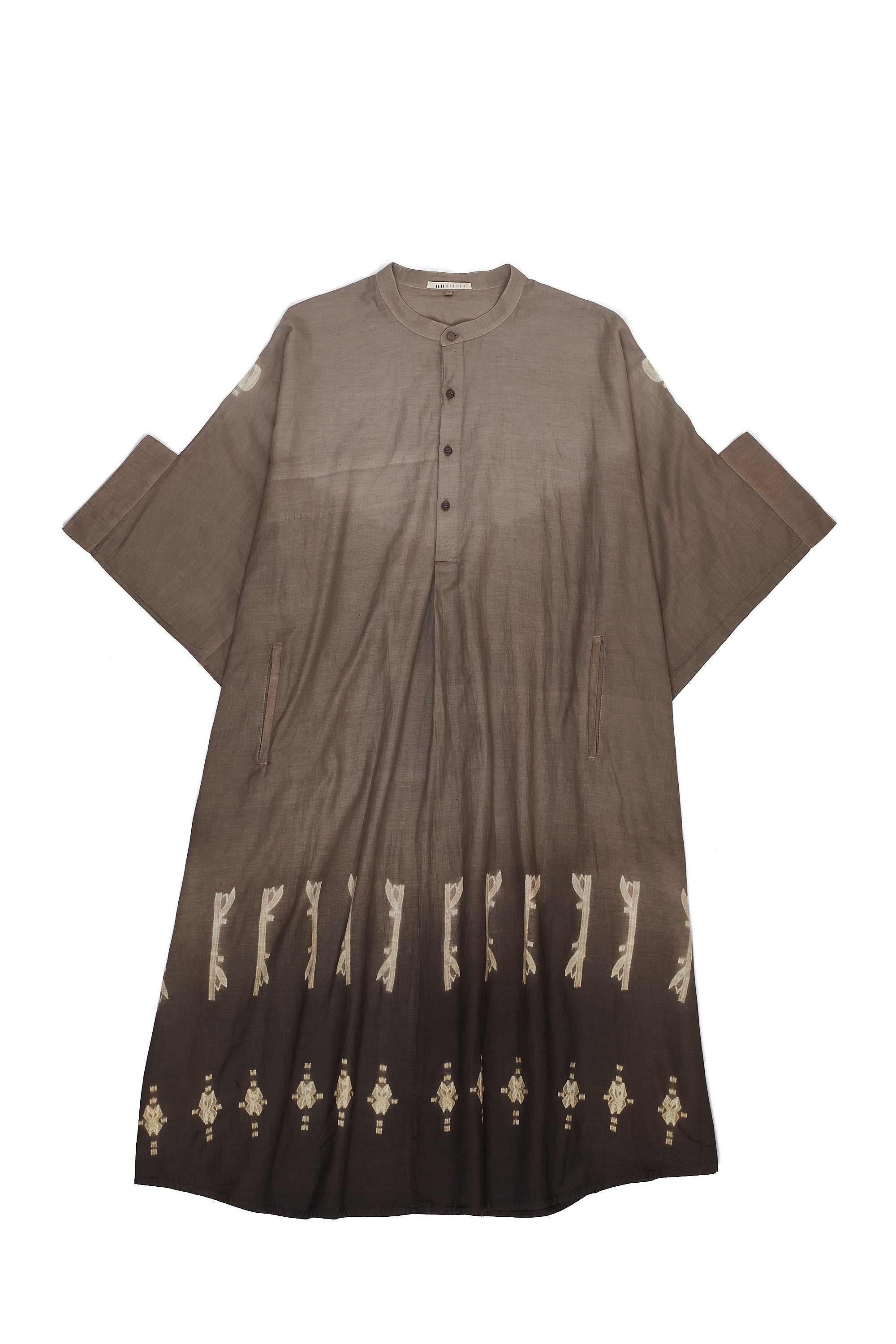 GRADIENT BROWN COTTON SILK BLEND SHIBORI DRESS