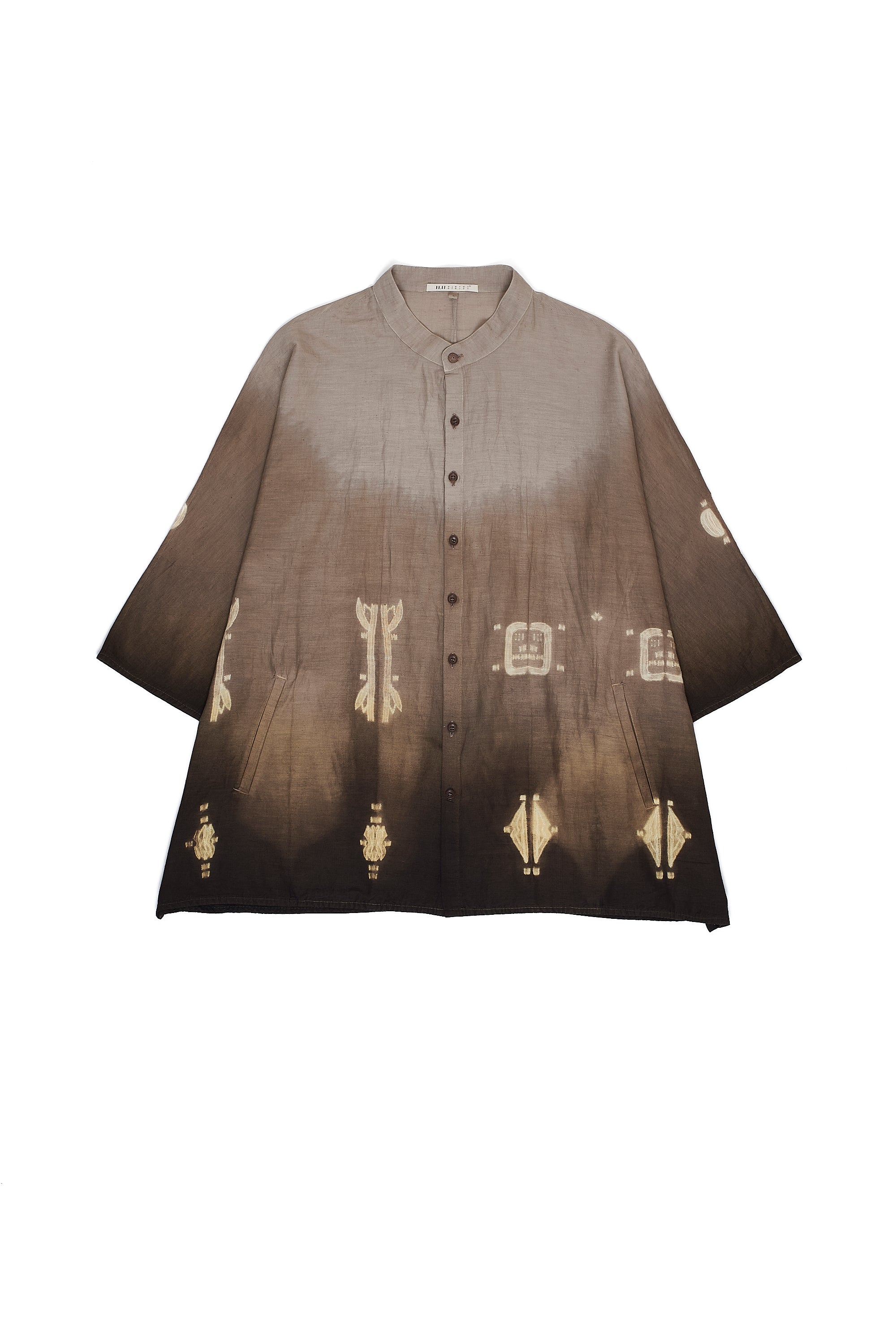 GRADIENT BROWN COTTON SILK BLEND SHIBORI UNISEX SHIRT