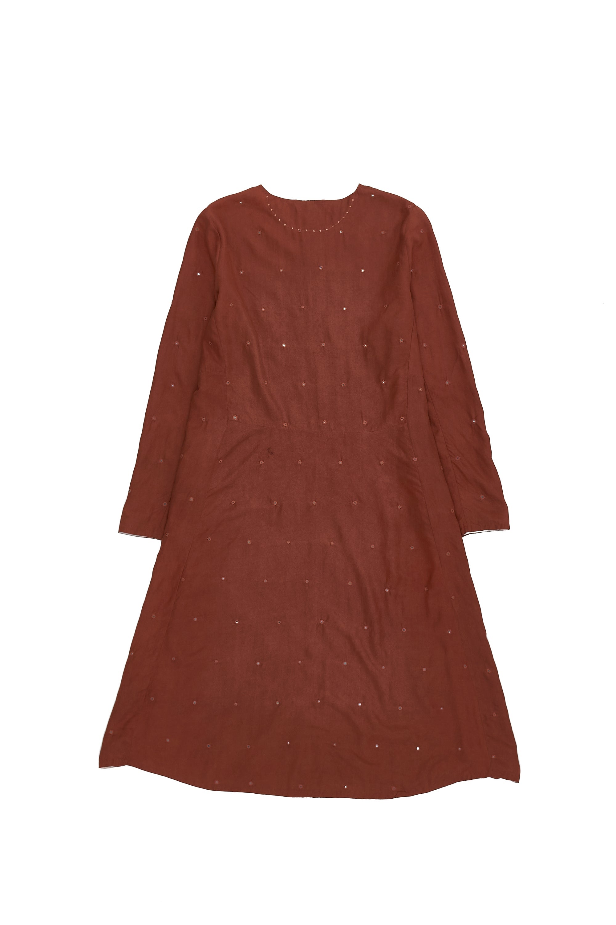 BRICK RED MIRROR WORK SILK WOMEN DRESS