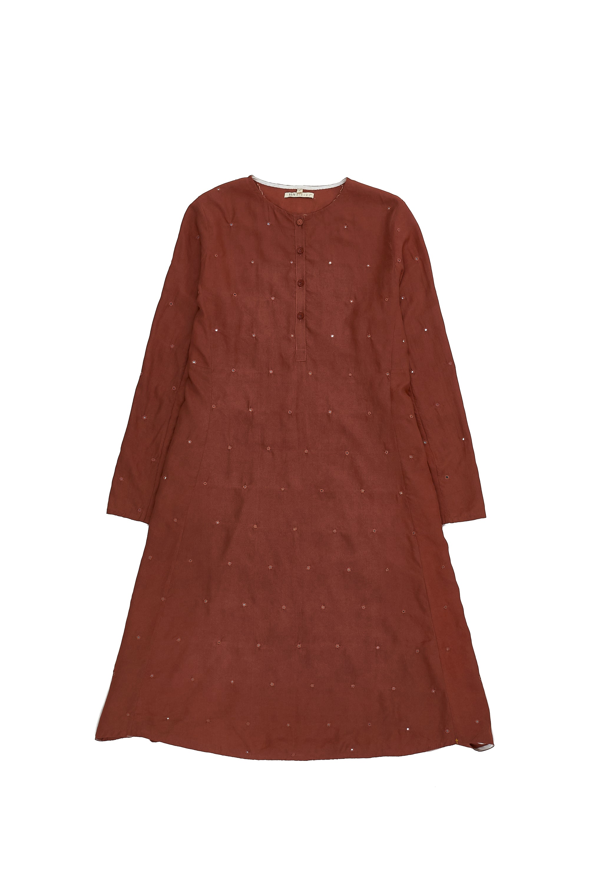 BRICK RED MIRROR WORK SILK WOMEN DRESS