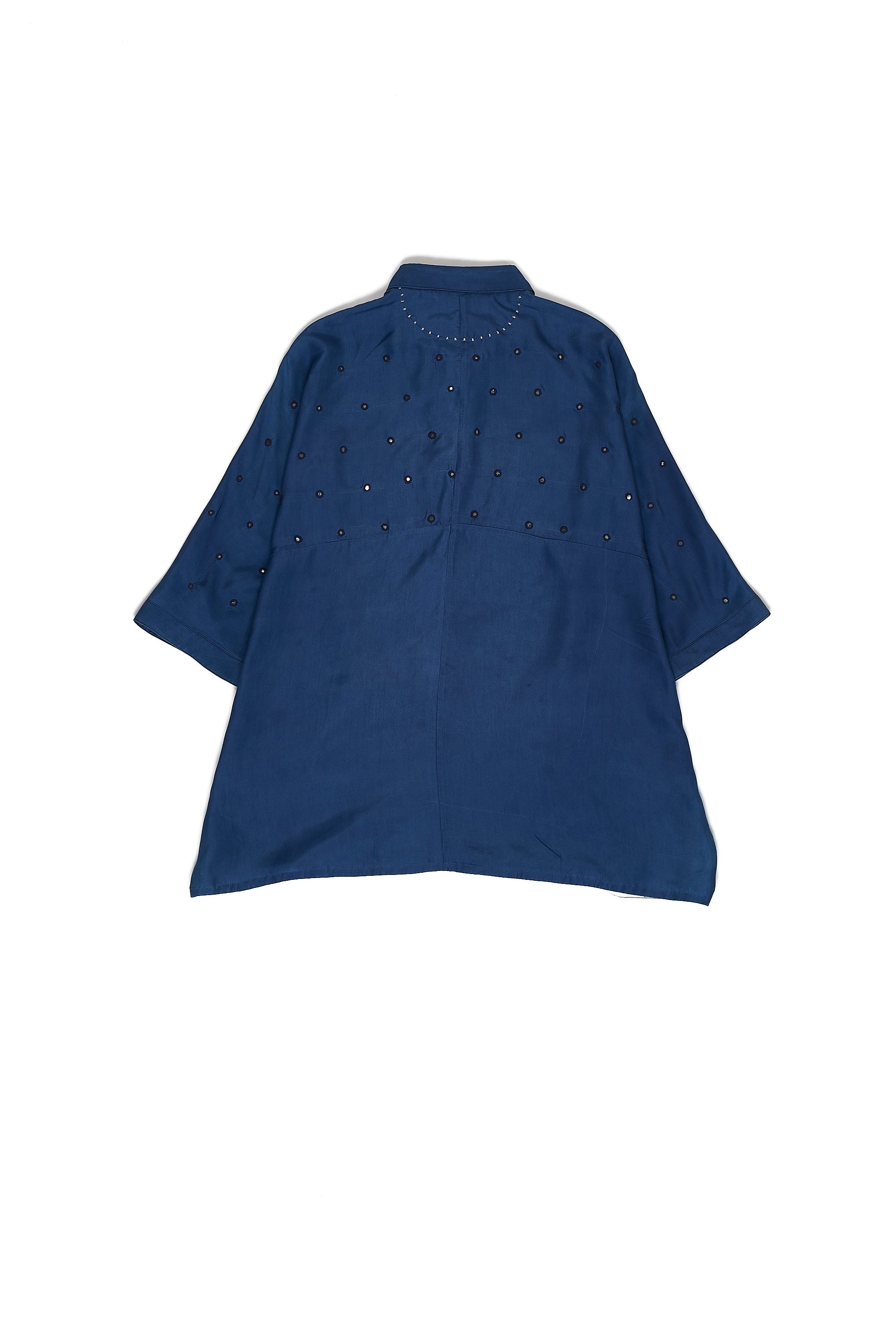 MEDIUM INDIGO SILK MIRROR WORK WOMEN SHIRT