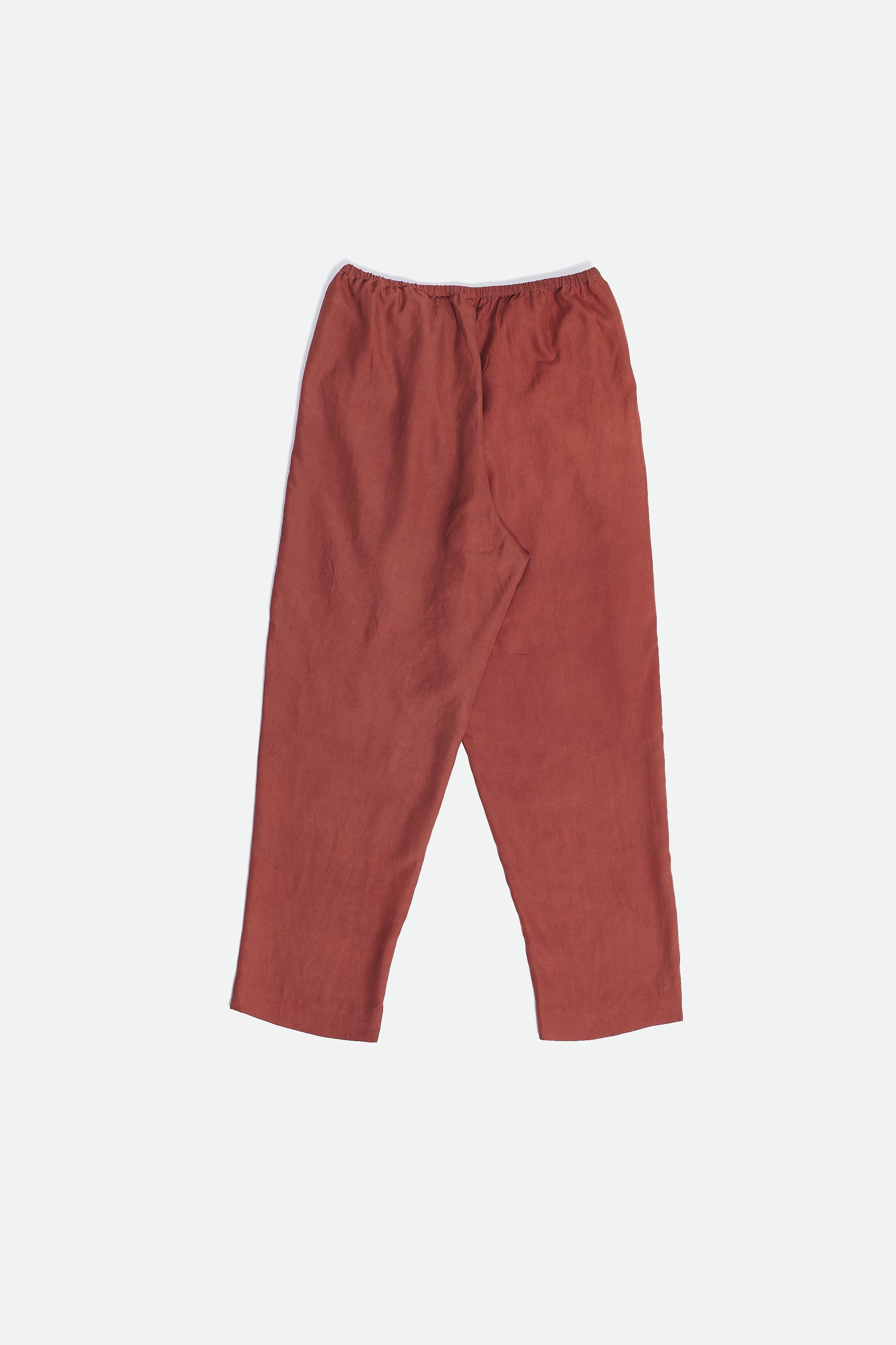 BRICK RED MIRROR WORK SILK ELASTIC PANTS