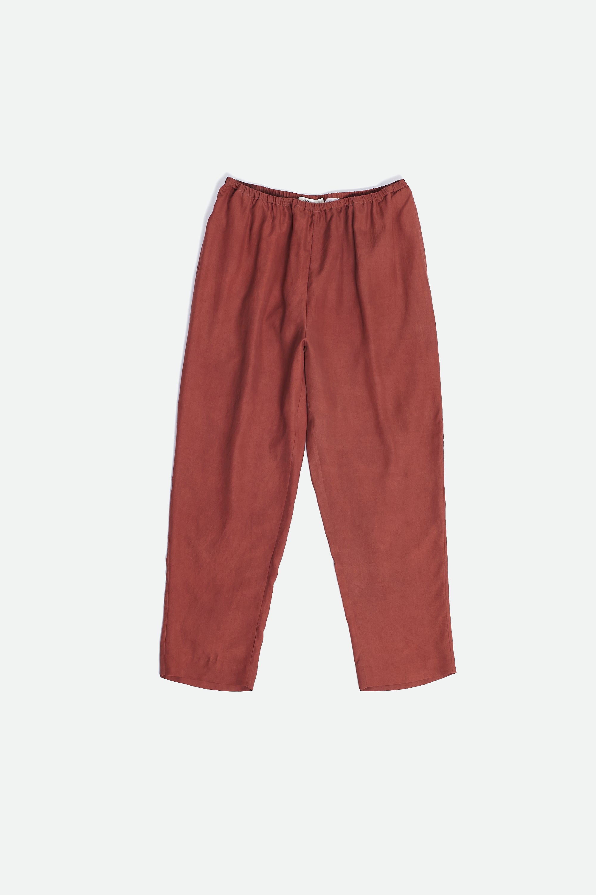 BRICK RED MIRROR WORK SILK ELASTIC PANTS