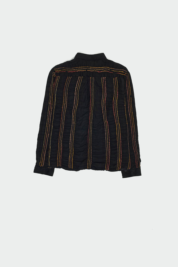 BLACK DYED SCREEN PRINTED SILK WITH BANDHANI SHIRT