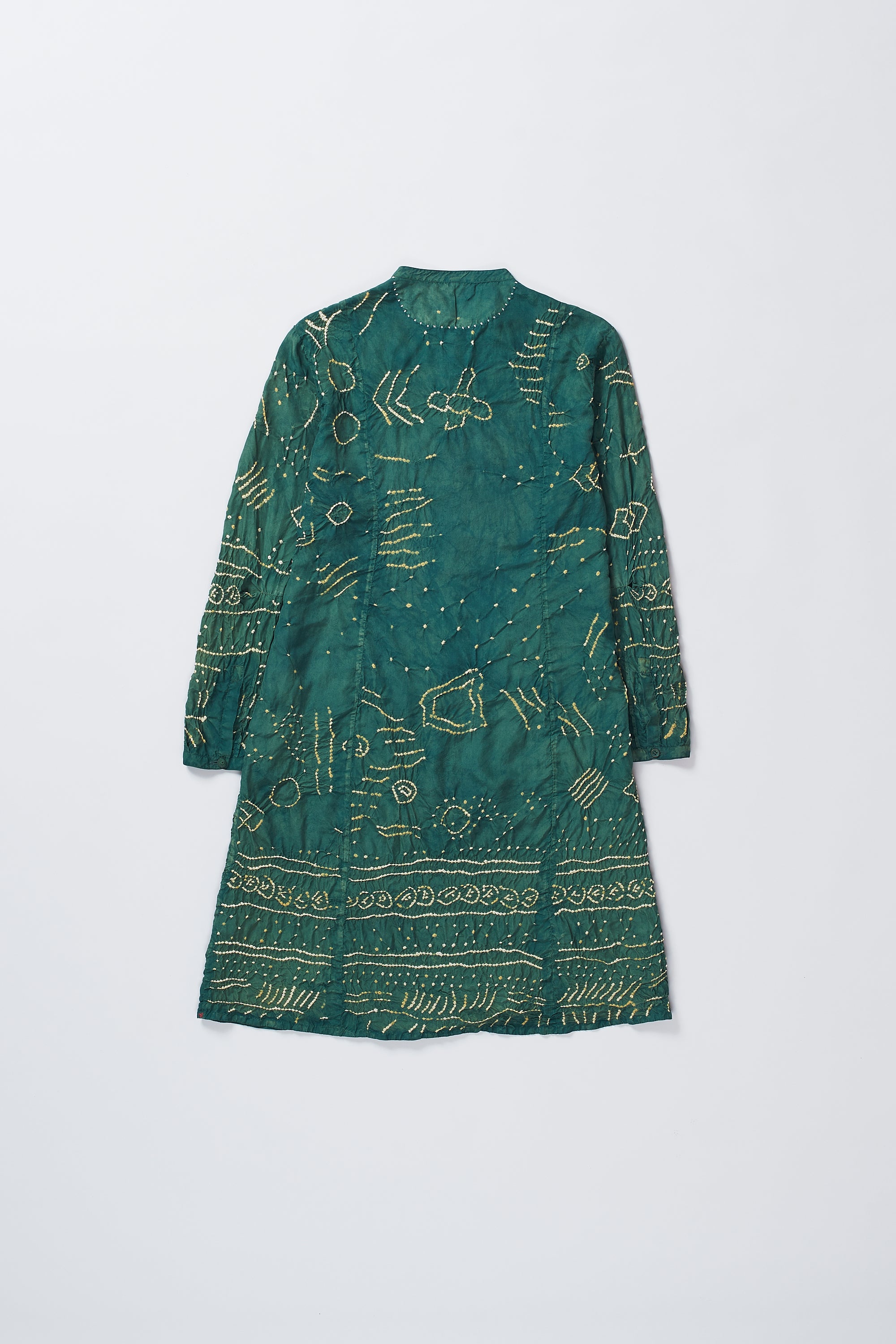 BOTTLE GREEN DIP DYED TEXTURED BANDHANI SILK DRESS