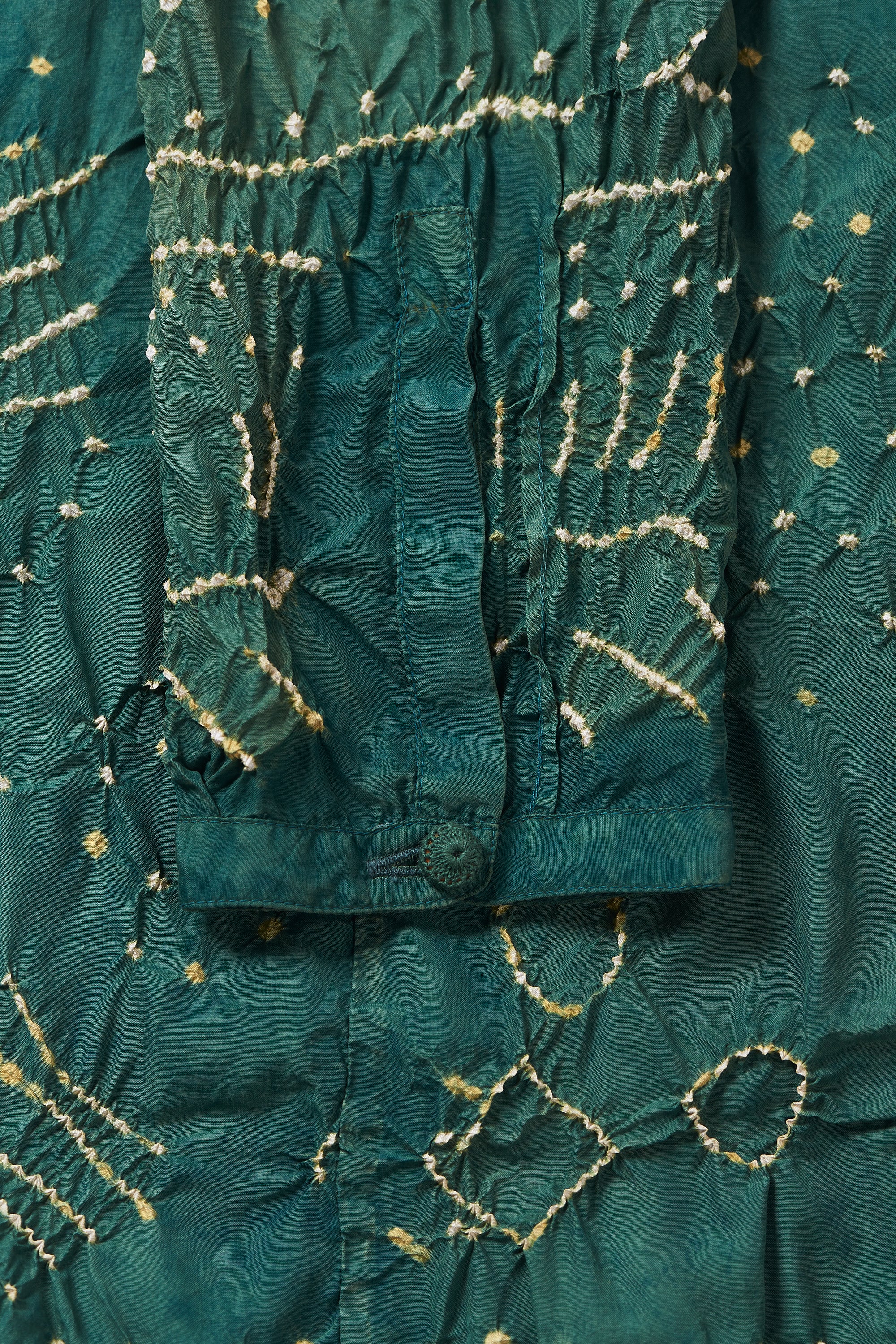 BOTTLE GREEN DIP DYED TEXTURED BANDHANI SILK DRESS