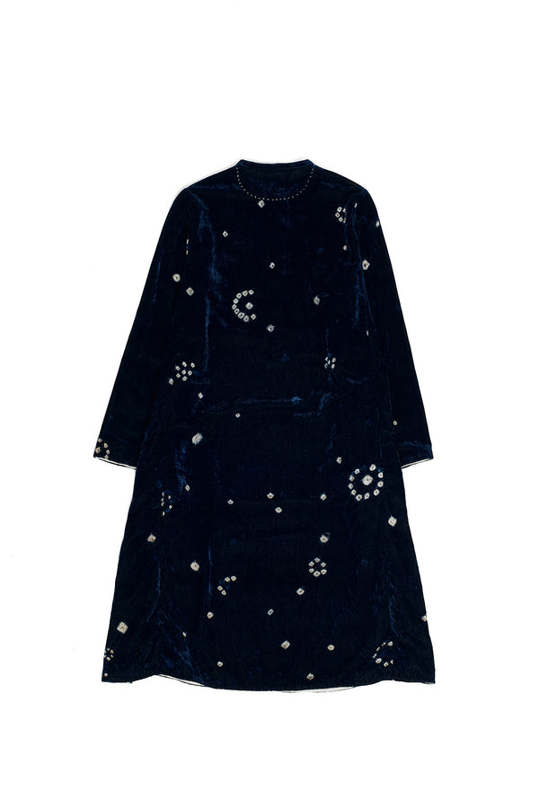 INDIGO VELVET BANDHANI DRESS