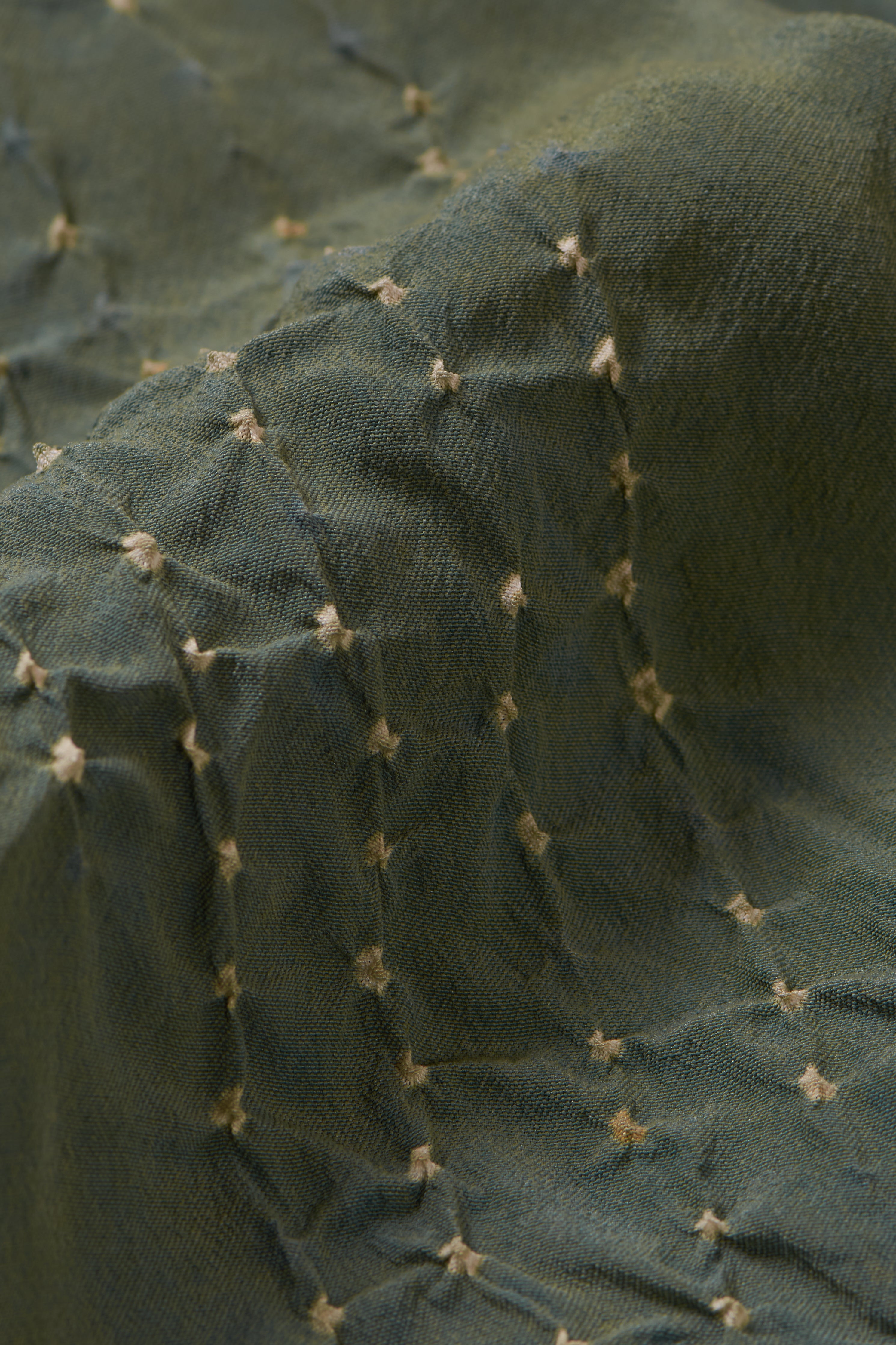 NATURAL GREEN SILK SHIRT FEATURING MINIATURE BANDHANI