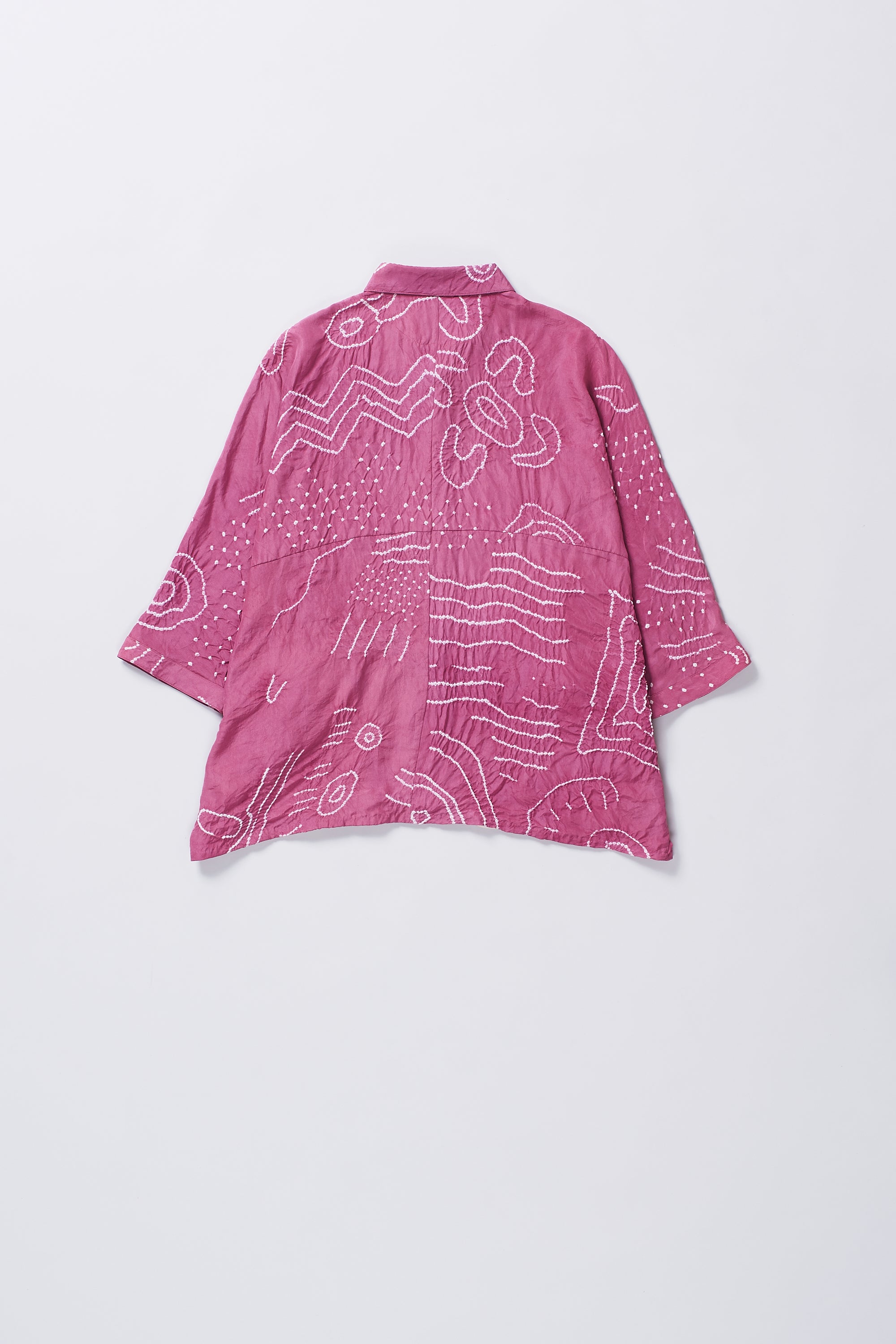 FUSCHIA PINK SILK SHIRT CRAFTED WITH BANDHANI