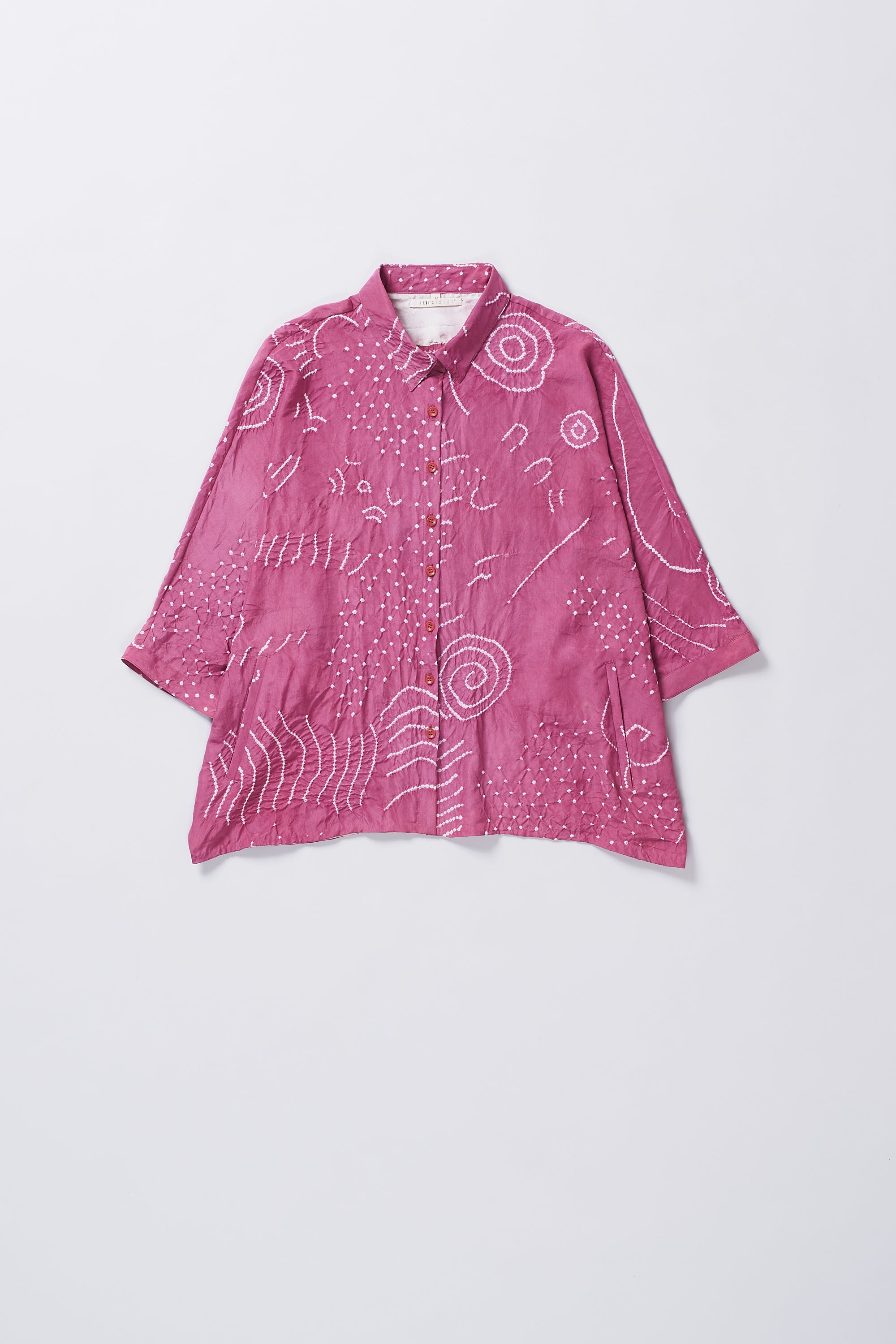 FUSCHIA PINK SILK SHIRT CRAFTED WITH BANDHANI