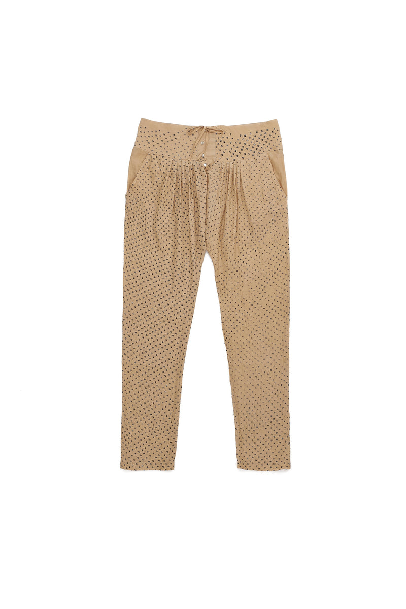 CREAM COTTON BANDHANI CHURIDAR PANT