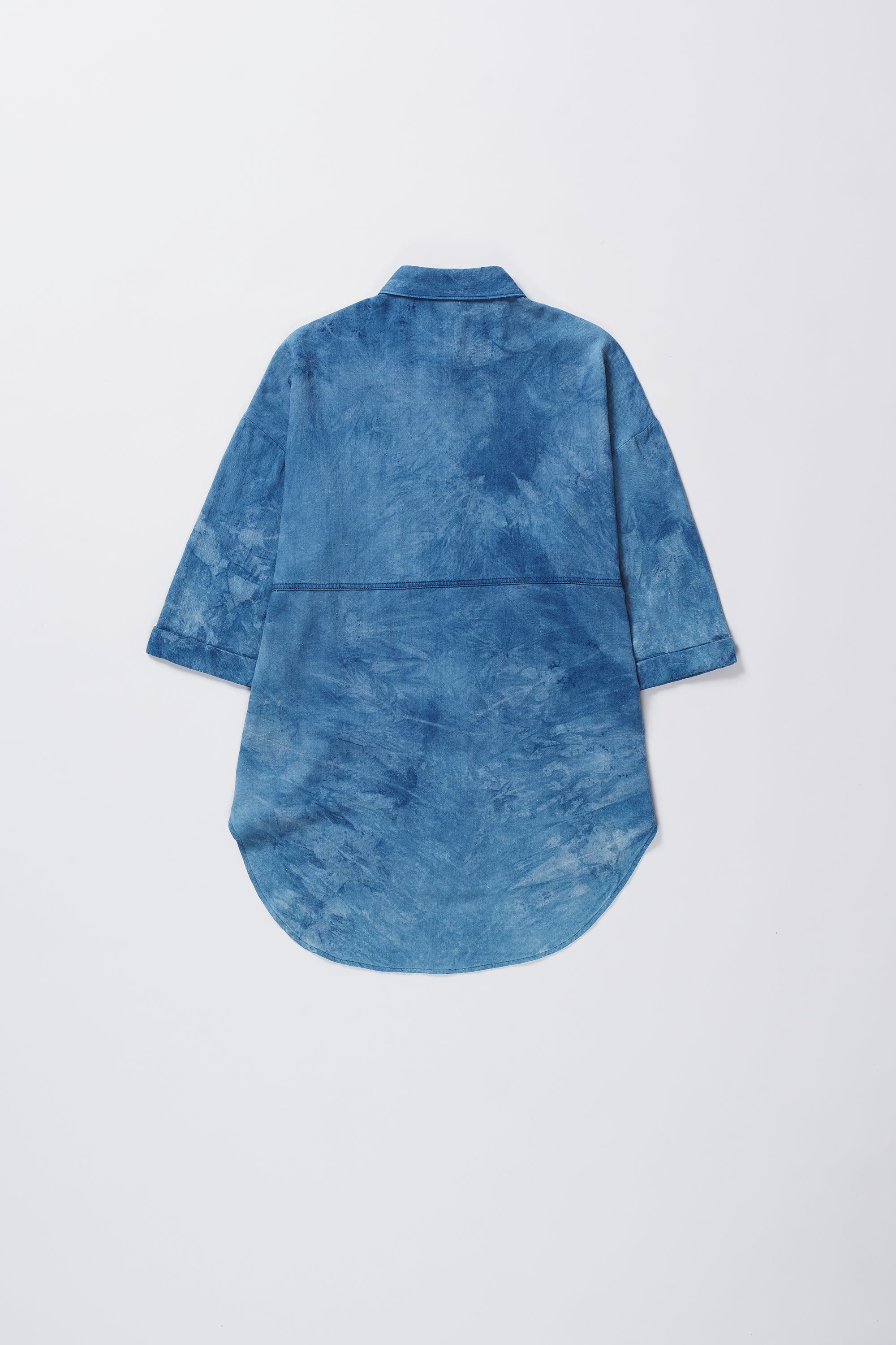 LIGHT INDIGO-WASHED DEOXIDISED DENIM OVERSIZED SHIRT