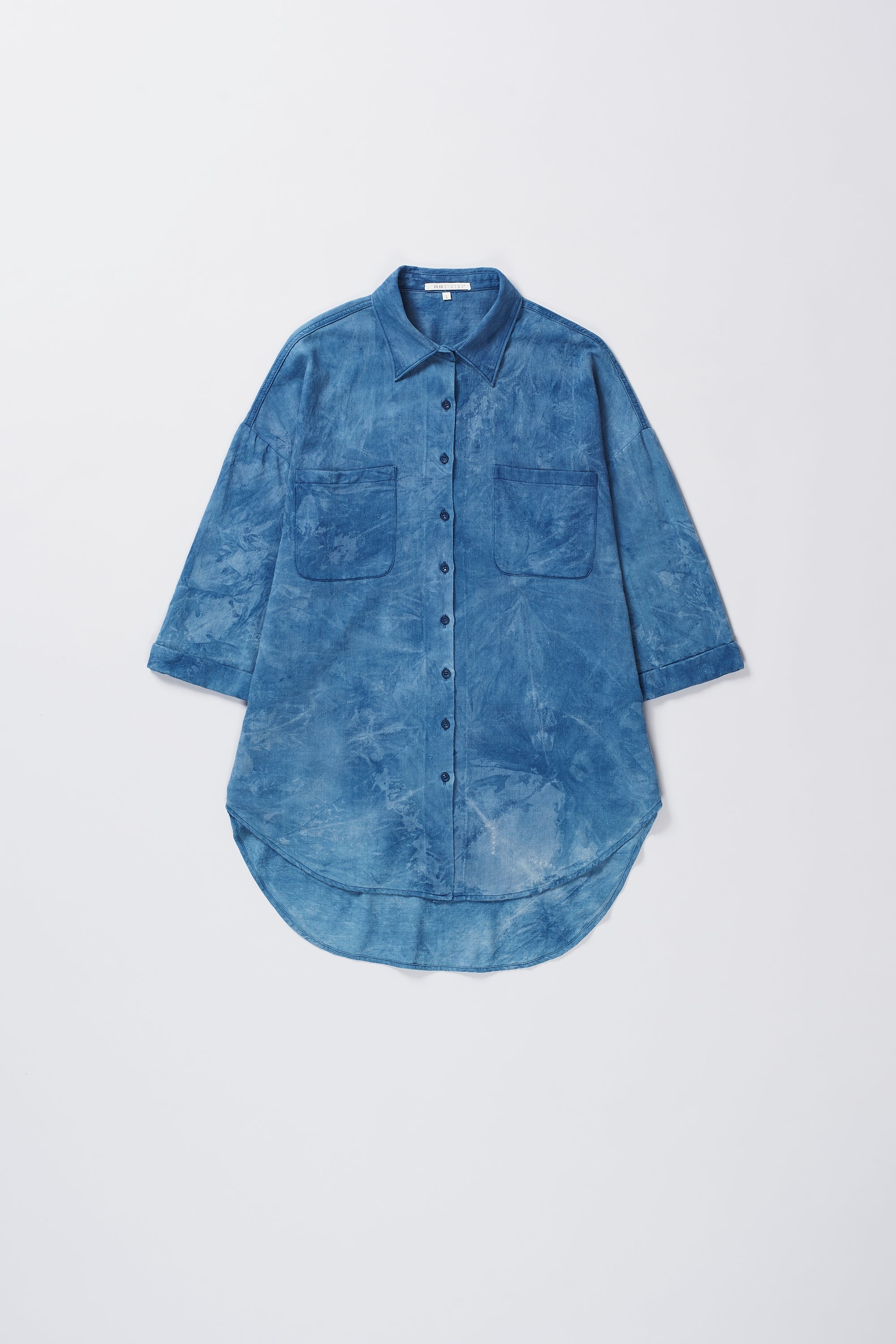 LIGHT INDIGO-WASHED DEOXIDISED DENIM OVERSIZED SHIRT