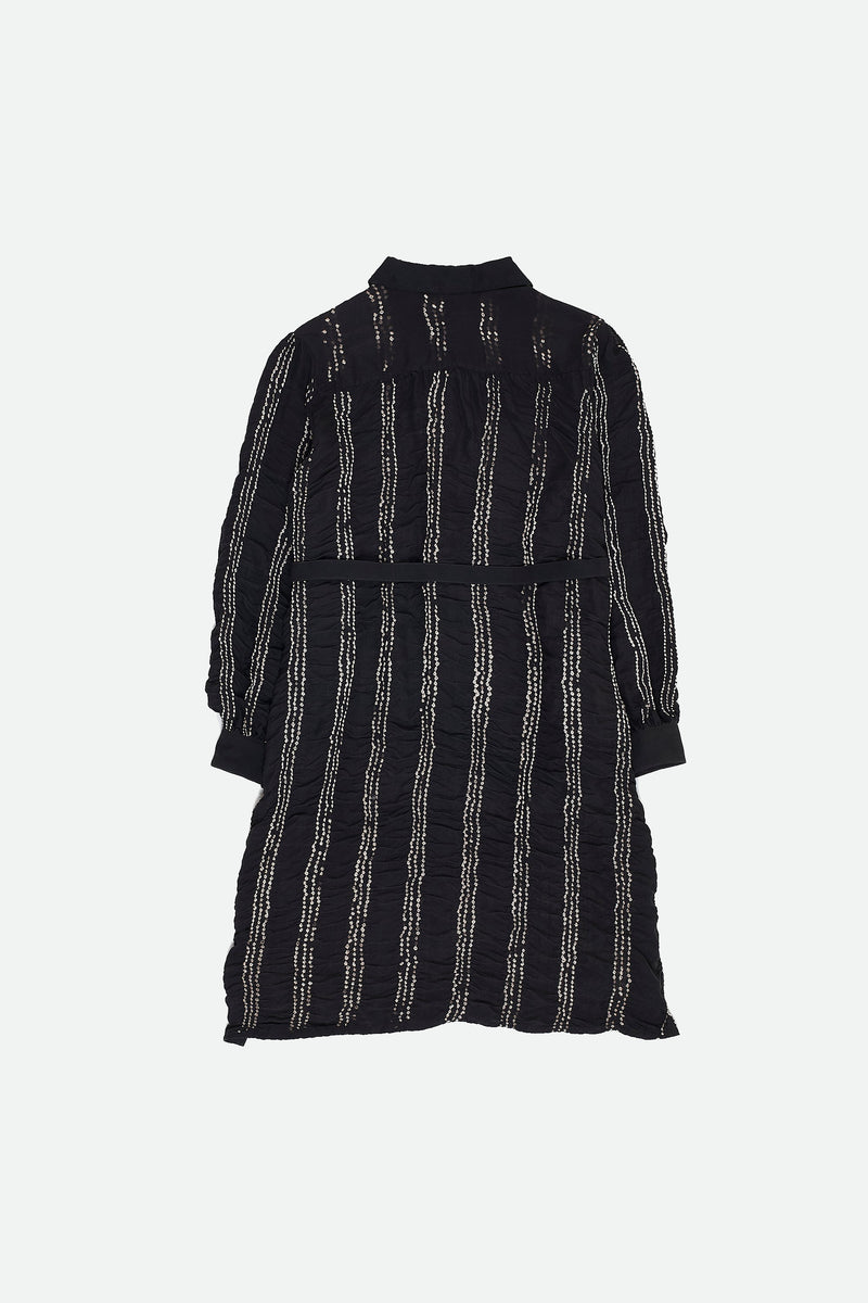 BLACK SILK WOMEN'S DRESS IN BANDHANI STRIPES