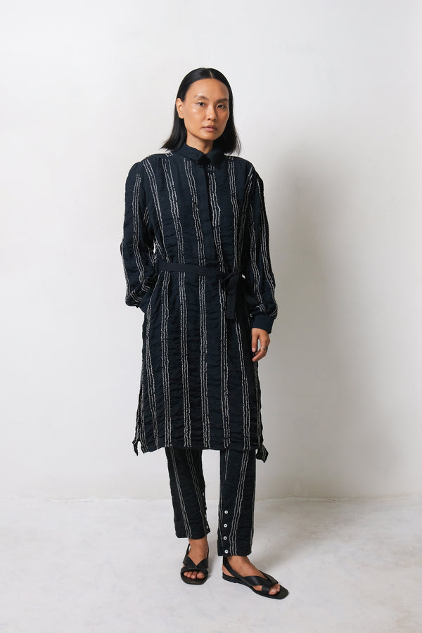 BLACK SILK WOMEN'S DRESS IN BANDHANI STRIPES