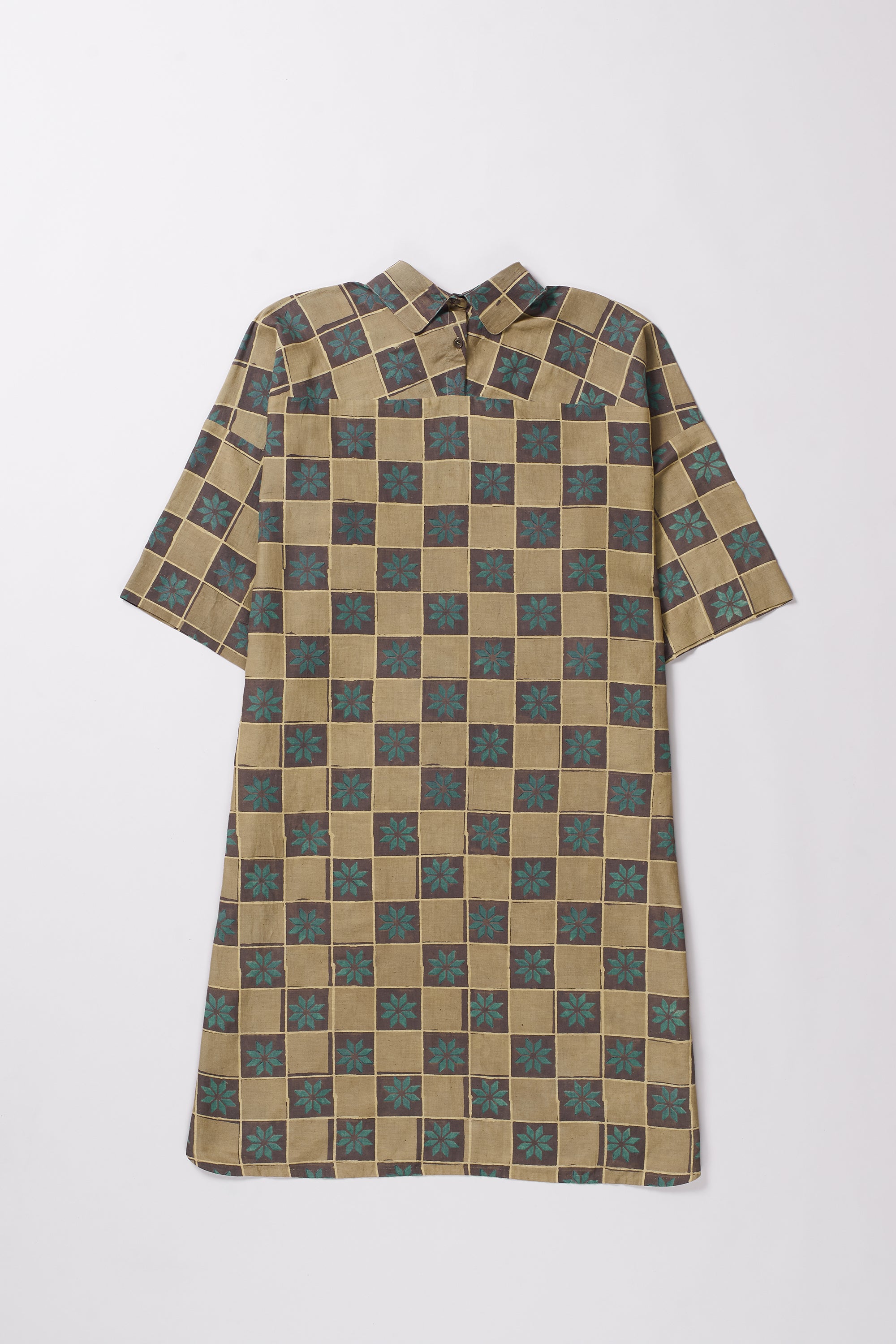 MULTI-COLOUR ATTHANGUDI TILE INSPIRED BLOCK PRINTED DRESS