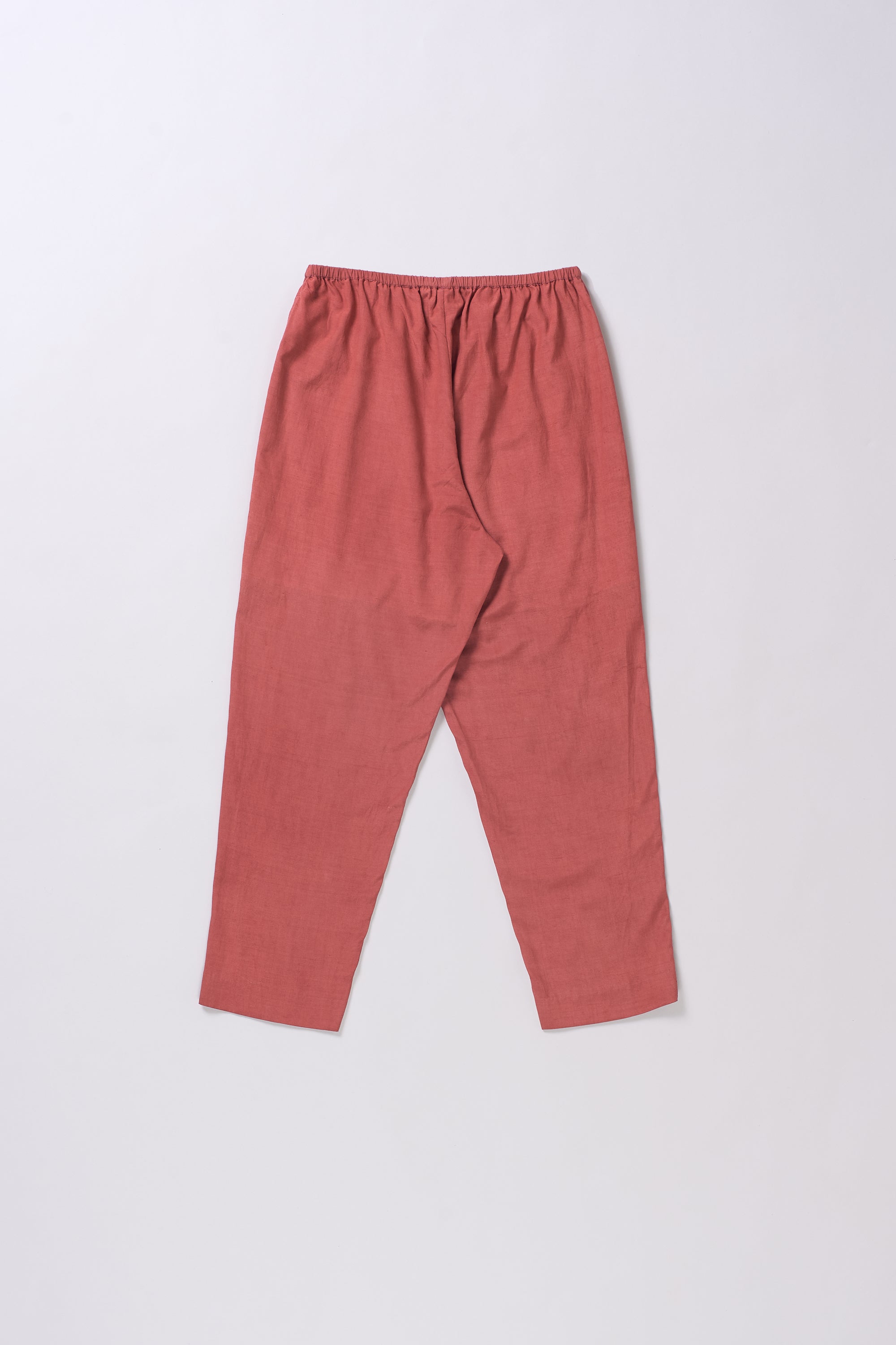 RED ELASTICATED ANKLE LENGTH WAIST PANTS