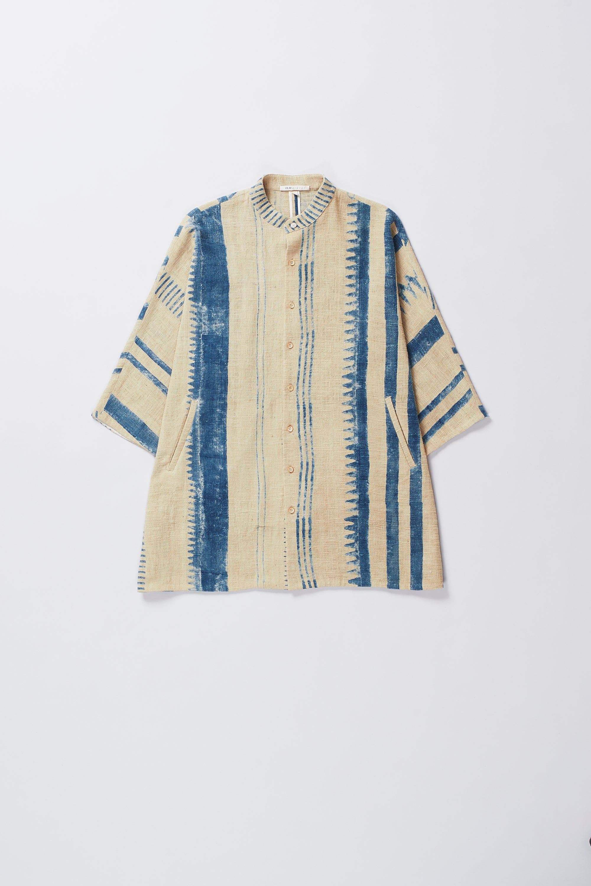 ECRU BLOCK PRINT COTTON SHIRT